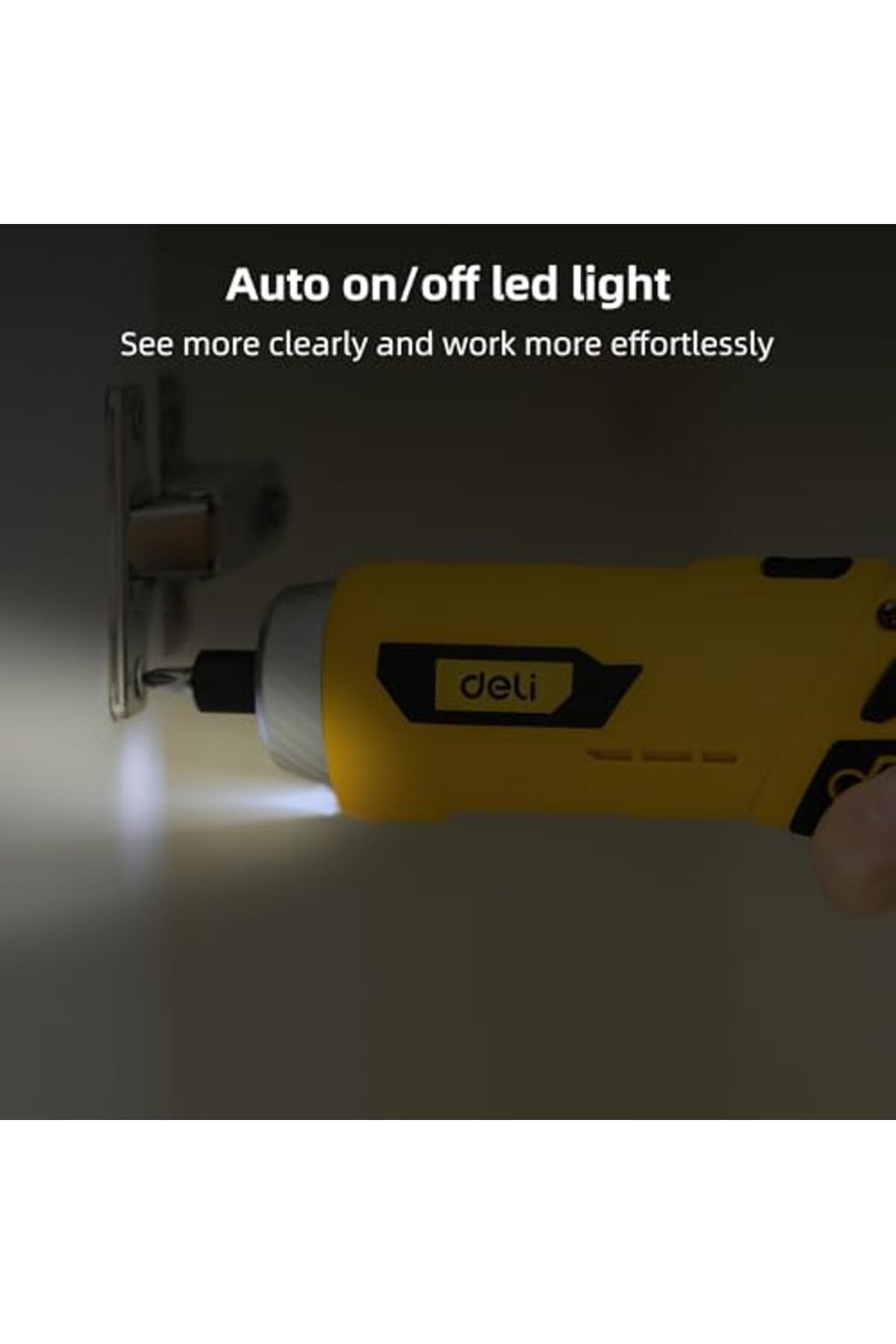 Deli-Cordless Screwdriver Set with Rotatable Handle, Auto LED Light, and Rechargeable Design 8