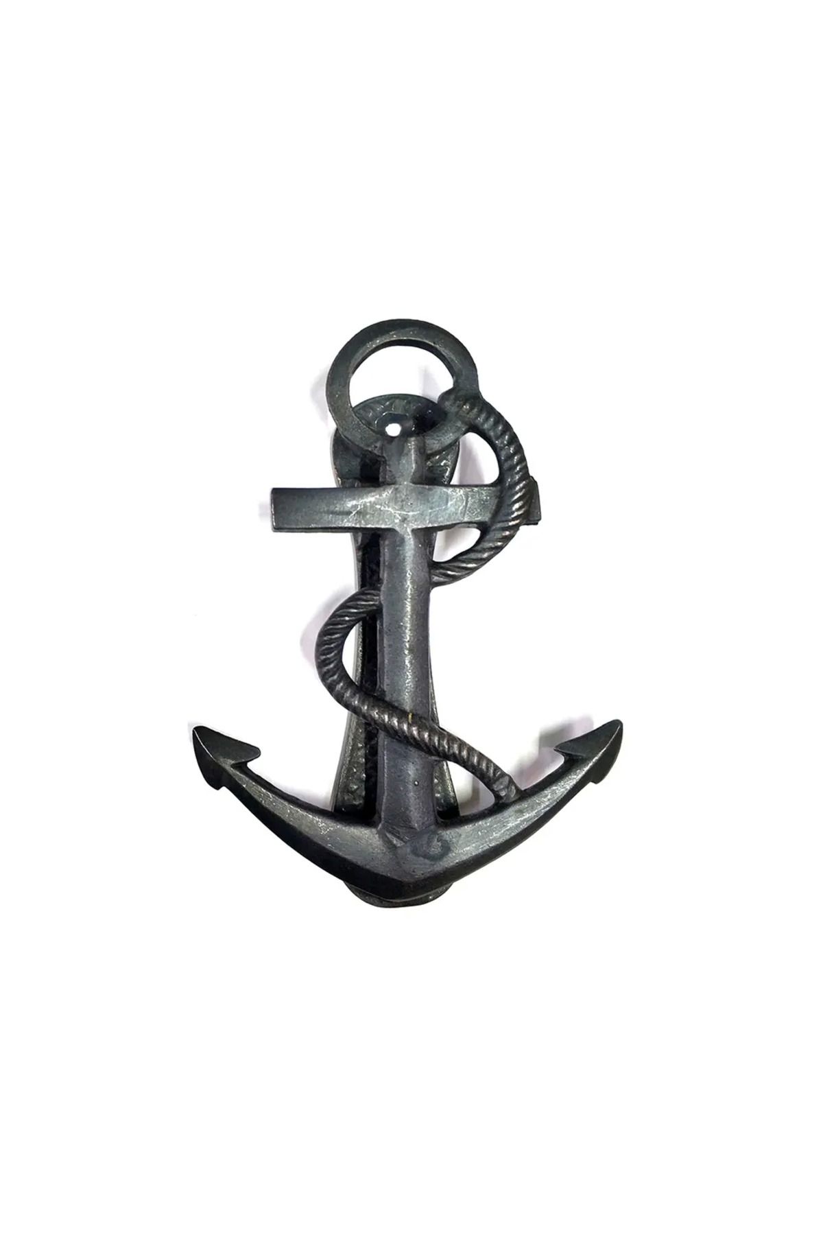 Easy Tedarik Antika Tarz Dekoratif Pirinç Halatlı, Çapa, Denizci, Gemici Kapı Tokmağı, Taktak - 170x60mm, Oksit