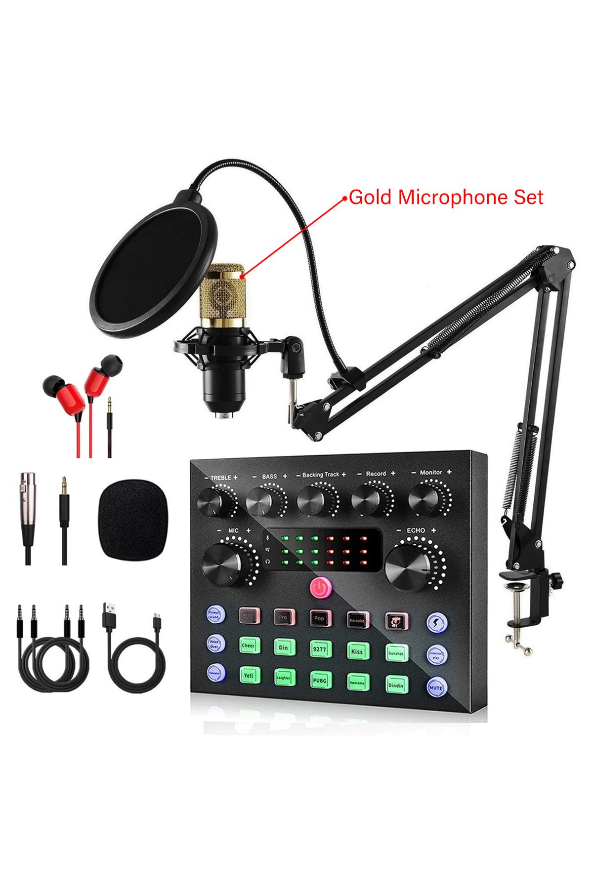Choice-With Gold Mic V8S Live Sound Card Podcast Equipment Bundle,with Microphone Set Device,Music/Recordin 1