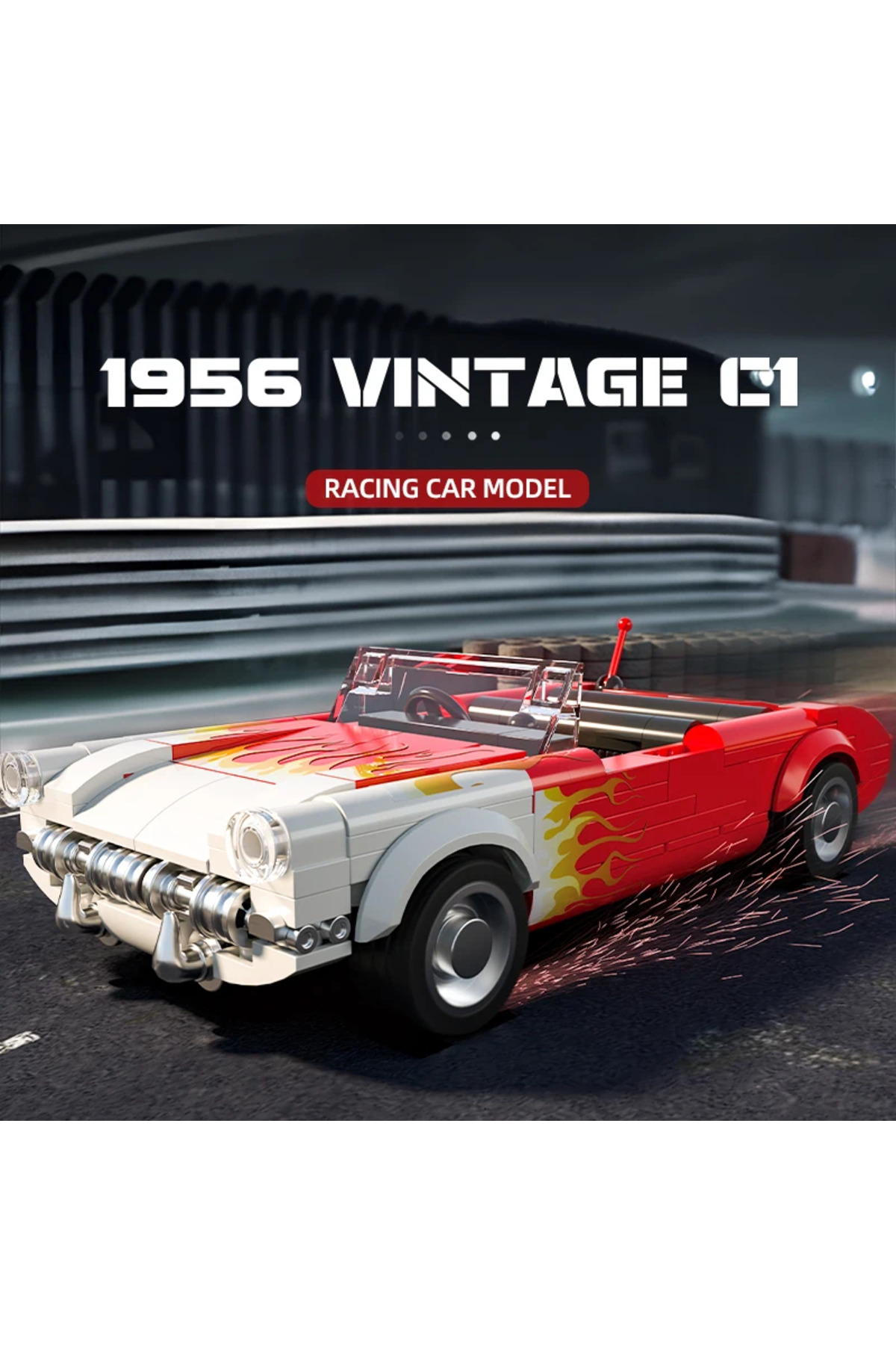 باکس ۲۴۹ قطعه بلوک‌های ساختمانی خودروی کانورتیبل رترو C1 مدل‌های کلاسیک خودرو با طرح شعله‌ای ایده‌ی وسیله نقلیه
