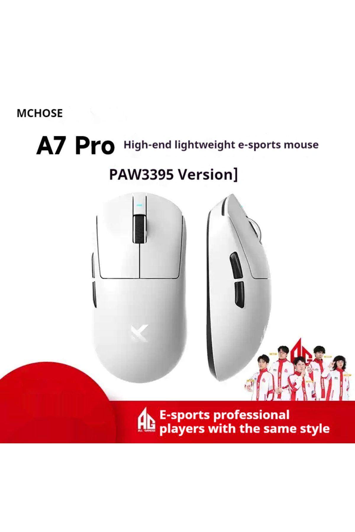 Choice-A7 Pro White MCHOSE A7 Ultra Mouse Esports GamesThree Modes Pro Wireless Bluetooth PAW3395 Lightweig 1