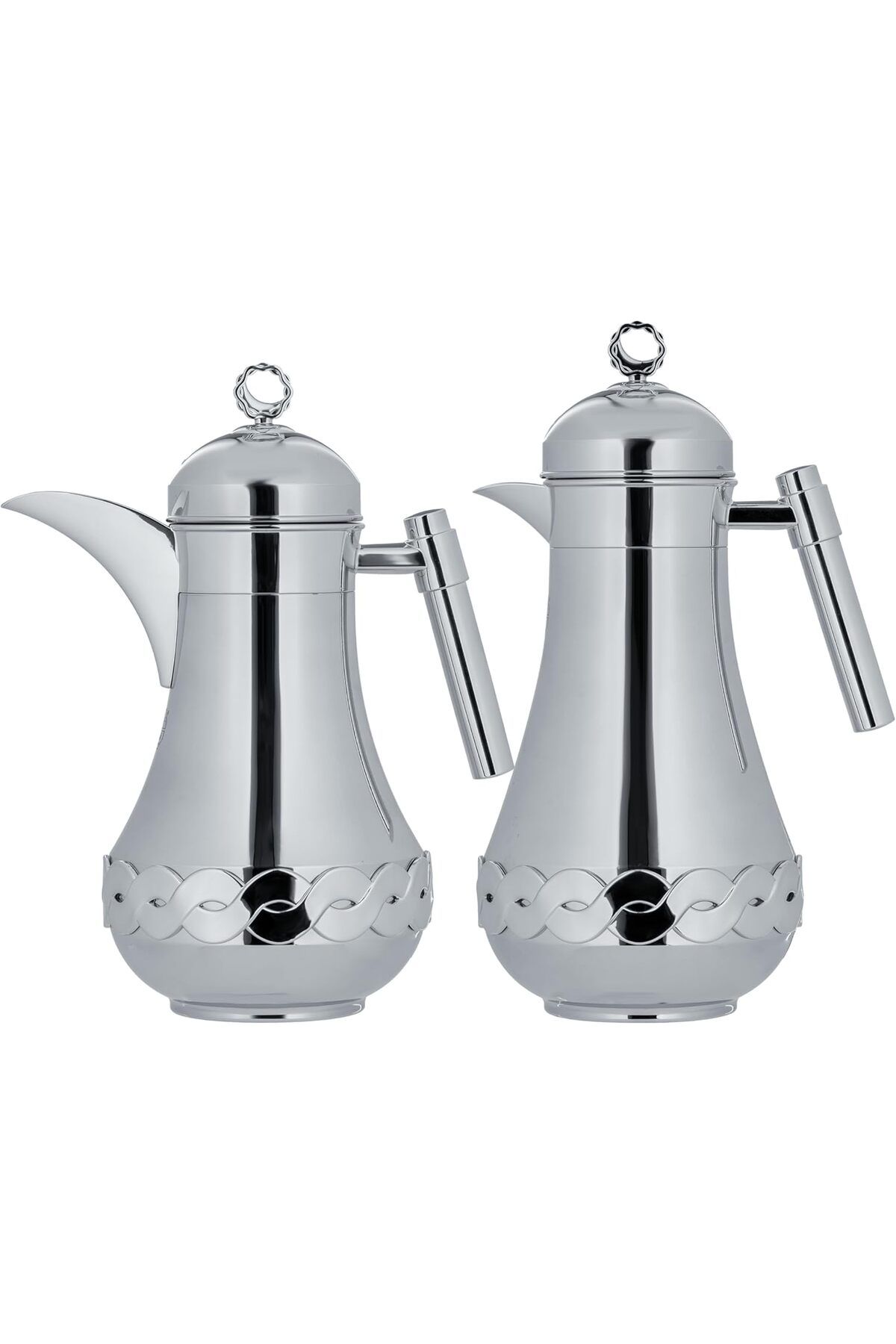 ALSAIF-Coffee And Tea Vaccum Flask Set In Chrome / Leak-proof And Keeps Drinks Hot 1.0/0.7 Liter 1