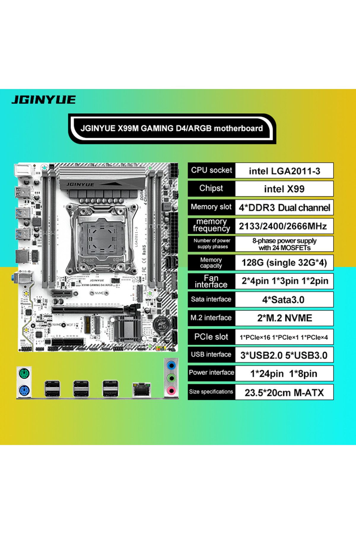 Choice-JGINYUE X99 Motherboard LGA 2011-3 Support Xeon E5 V3 V4 CPU and DDR4 RAM Memory M.2 NVME SATA WI... 3