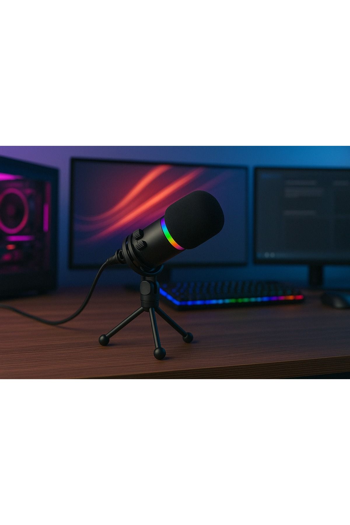 RGB Profesyonel Stüdyo Mikrofon Kayıt USB/XLR Çift Modlu Podcast Dinamik Mikrofon Masaüstü Q1 - 6