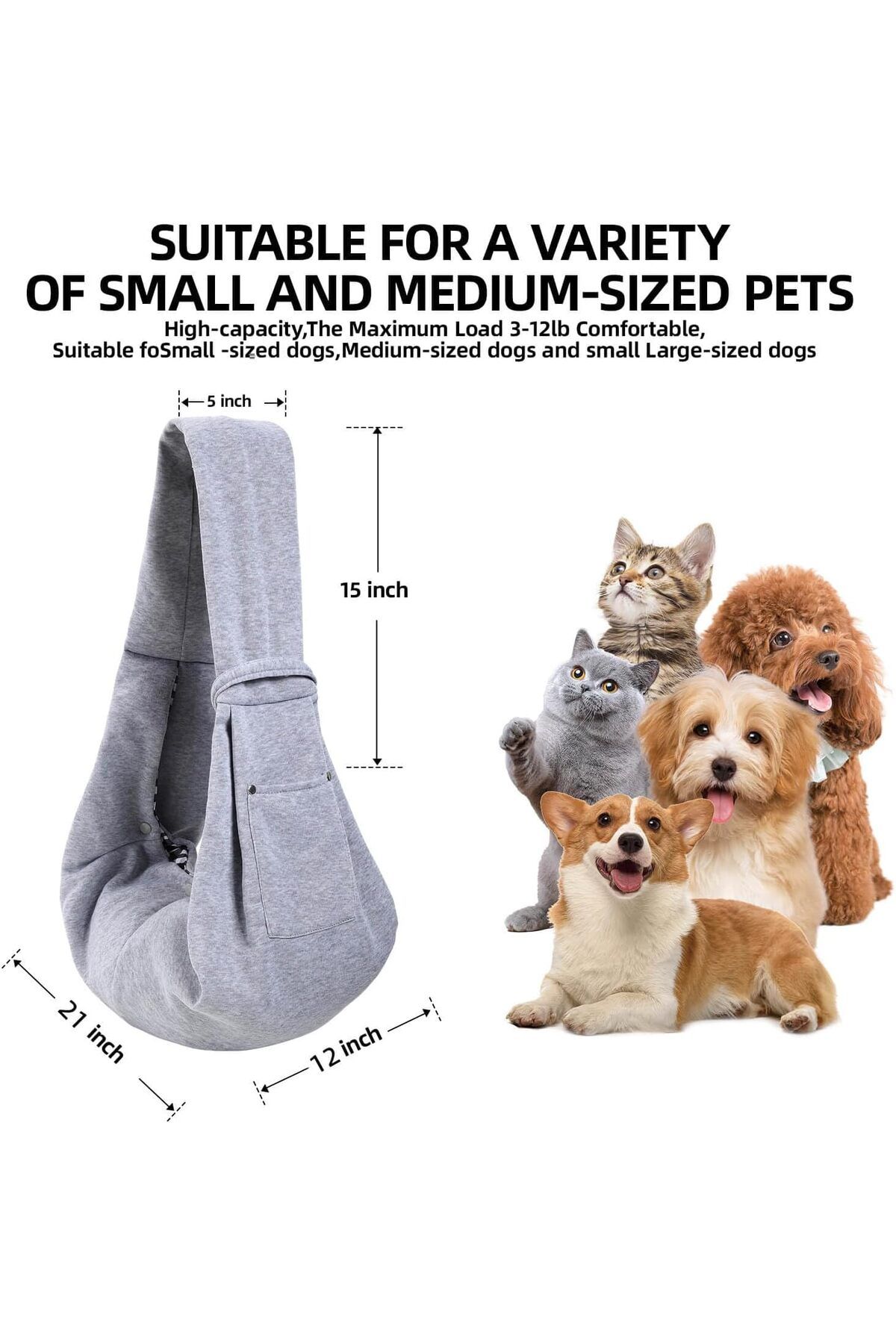 COOYA-Multipurpose dog carrier, soft and breathable, safe and portable, reversible, with storage bag, gray 4