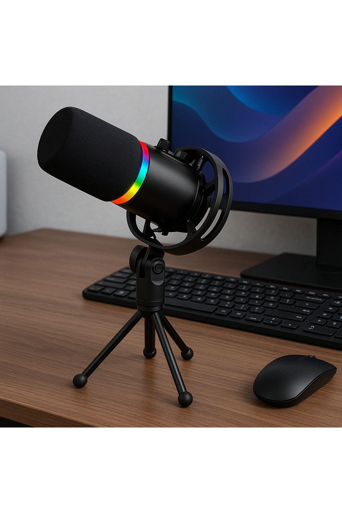 RGB Profesyonel Stüdyo Mikrofon Kayıt USB/XLR Çift Modlu Podcast Dinamik Mikrofon Masaüstü Q1 - 2