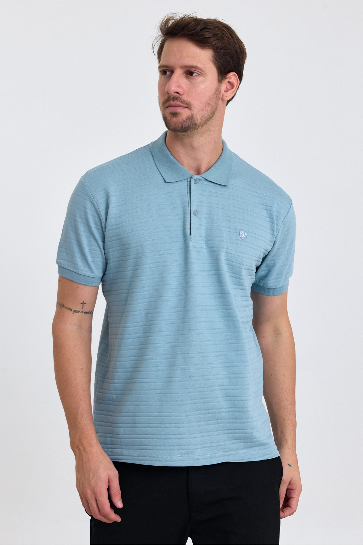 COMBİNE MİCHAİL-Men's Light Blue 100% Cotton Report Polo Neck T-Shirt 5