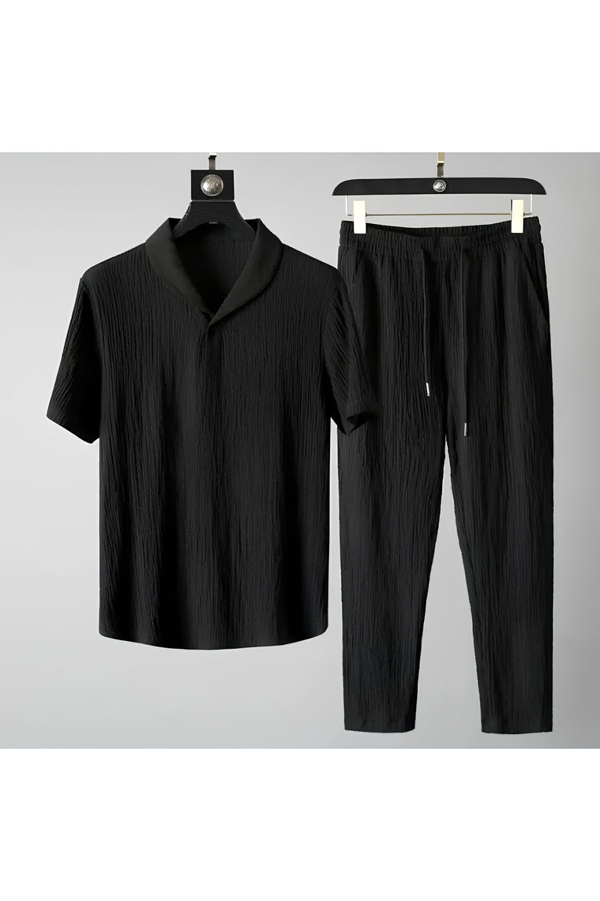 FoxSkin Sportswear&Company Bürümcük Krinkıl T-shirt Pantolon Takım - Siyah Regular Bebe Yaka