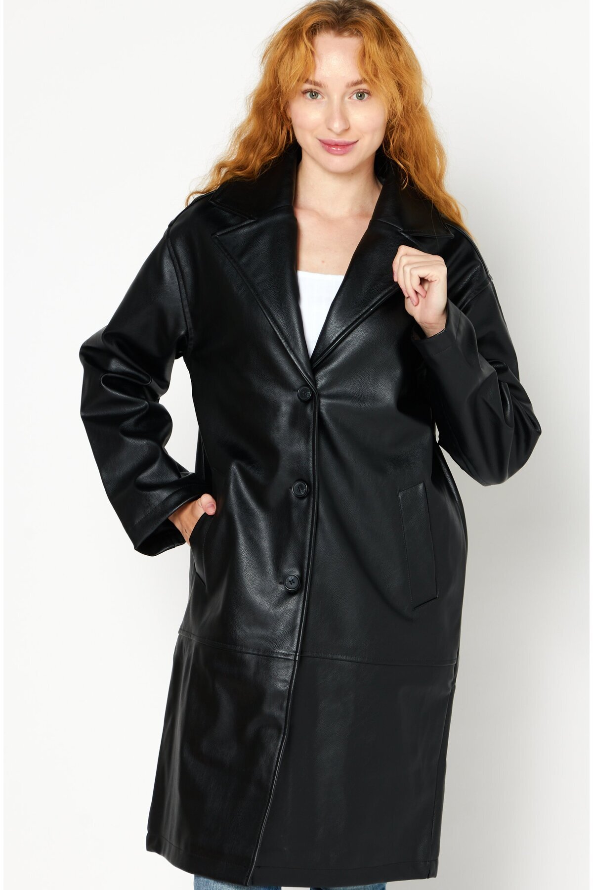 NA-KD-Women Solid Leather Trench Coat, Black 4