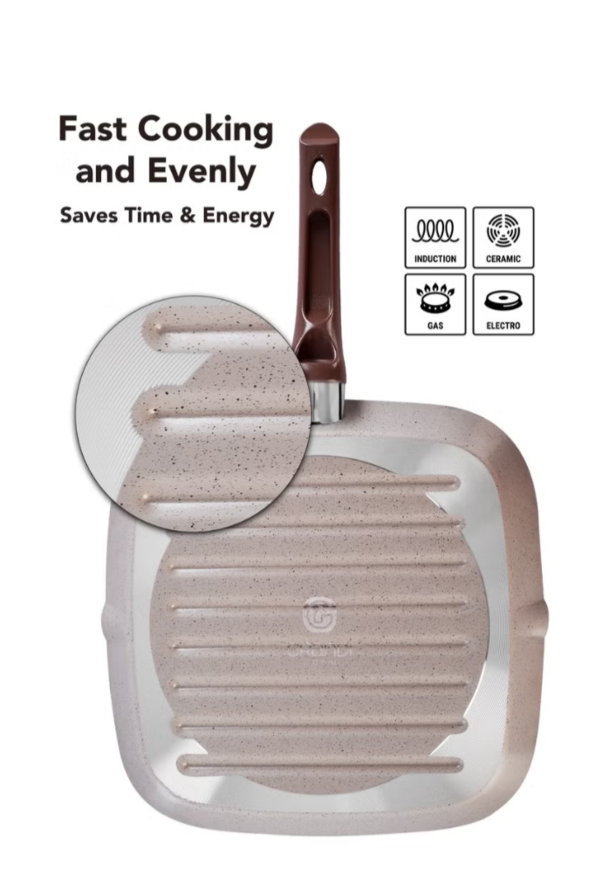 شواية رخامية بني/بيج 28 سم - مقبض من الباكليت