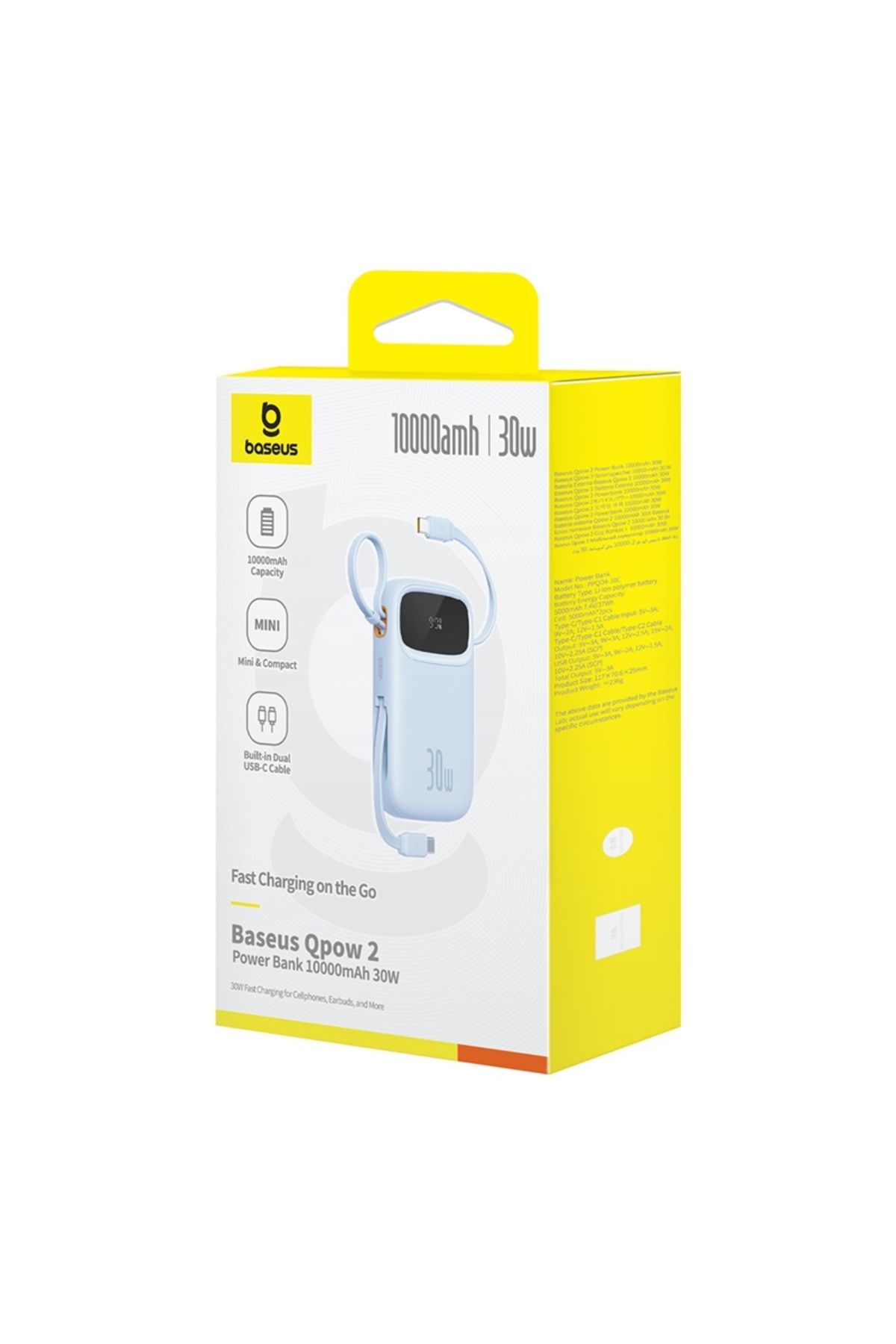 Baseus-QPow2 10000mAh 30W Power Bank with Built-in Dual Type-C Cables & Digital Display Black 8