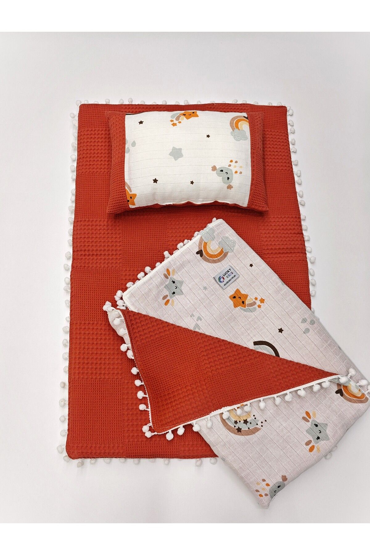 meleginisiklitoplari-Double Sided 3-Piece Bottom Opening Set, Baby Pillow and Ply Fabric 2