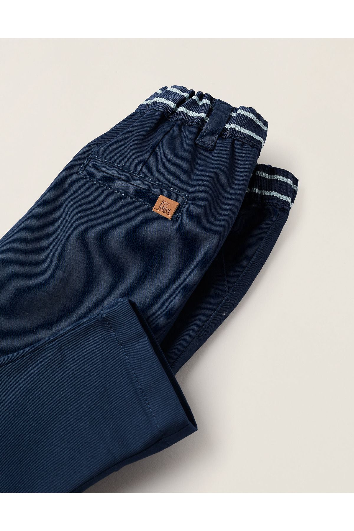 Ziddy-Twill Chino Trousers with Striped Waist for Newborns, Blue 4