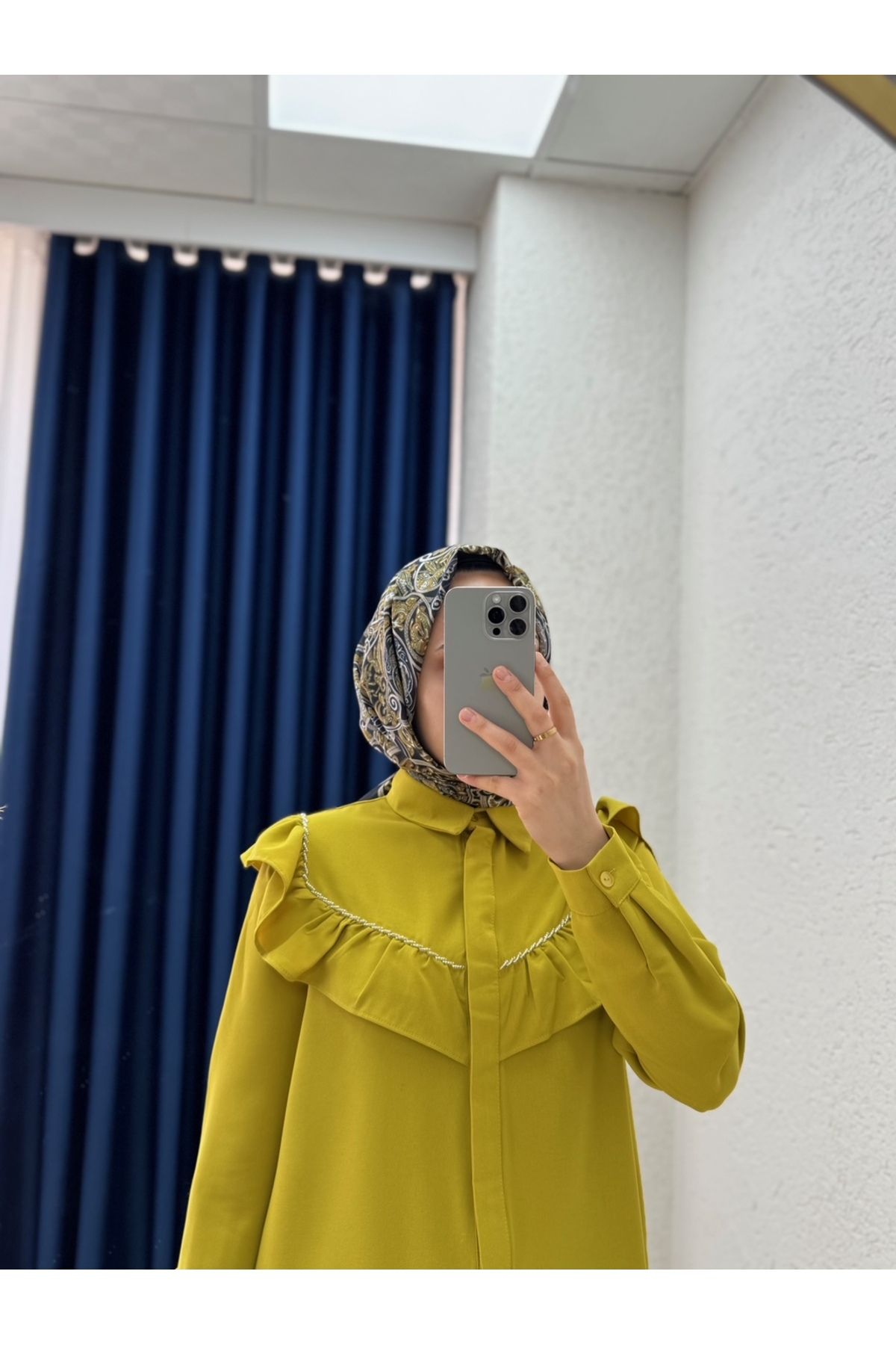 Ebrar Store-Yeşim Front and Back Ruffle Shirt-El1230 Oil Green 2