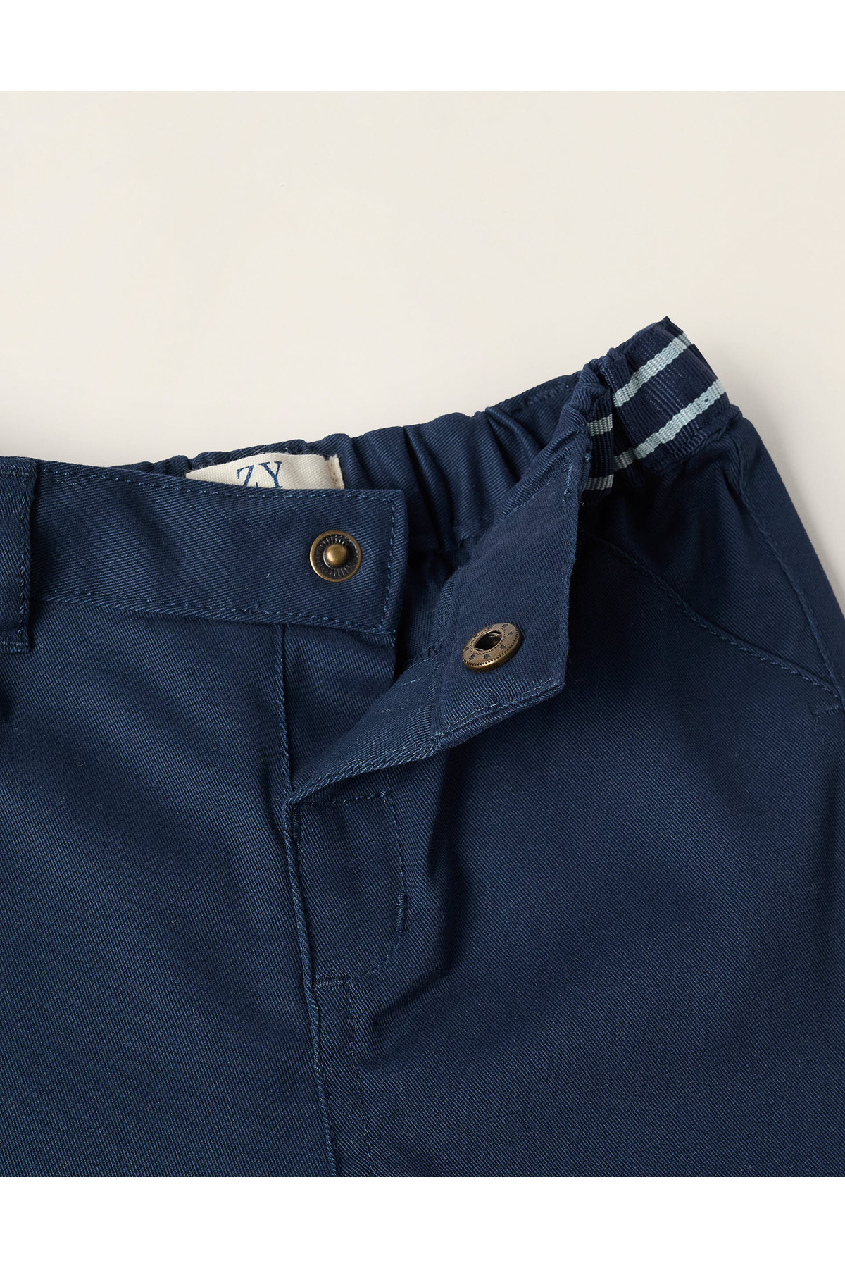 Ziddy-Twill Chino Trousers with Striped Waist for Newborns, Blue 3