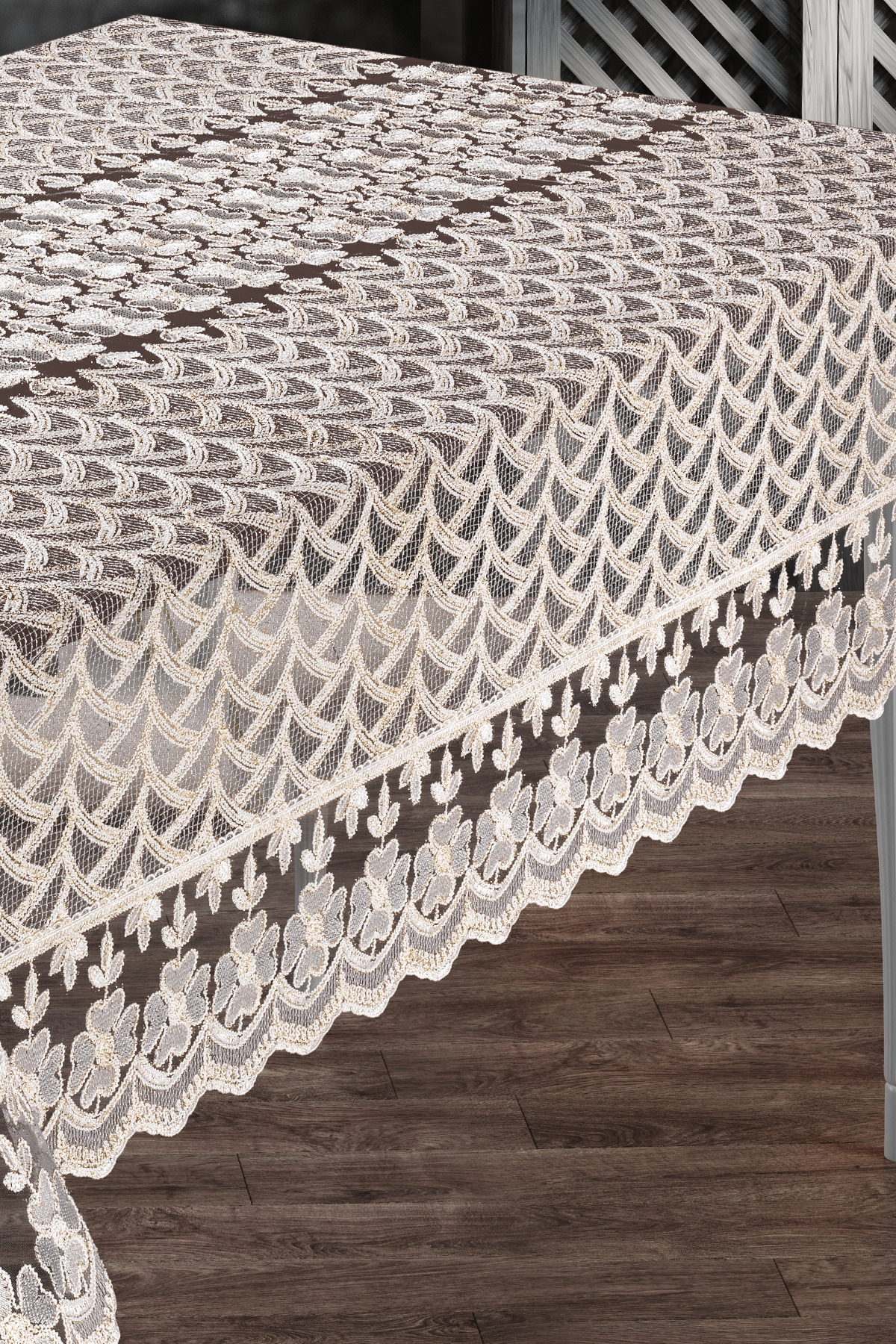 Annalisa-Yakamoz Tulle French Lace Gold Glitter Boxed Table Cloth 4
