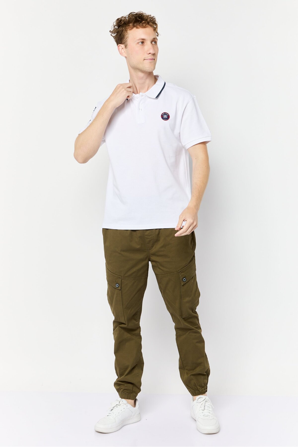 PAUL FRANK-Men Regular Fit Brand Logo Short Sleeves Polo Shirt, White 4