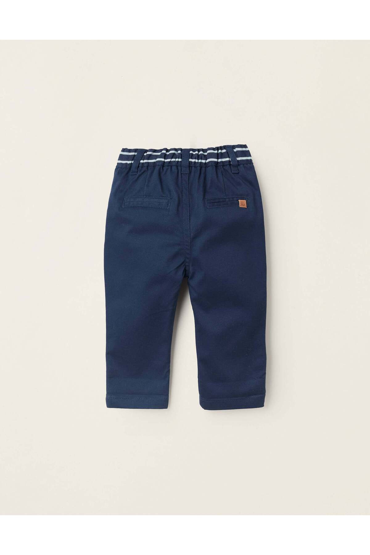Ziddy-Twill Chino Trousers with Striped Waist for Newborns, Blue 2