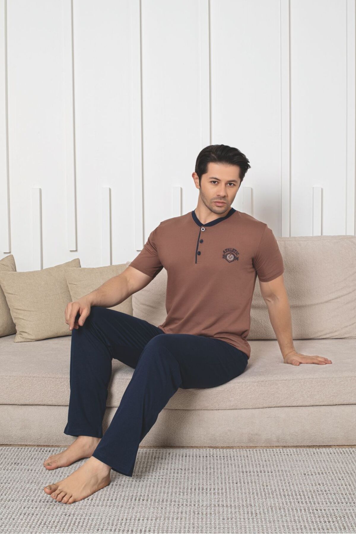 Asel-Men's Cotton Knitted Pocket Pajama Set 2