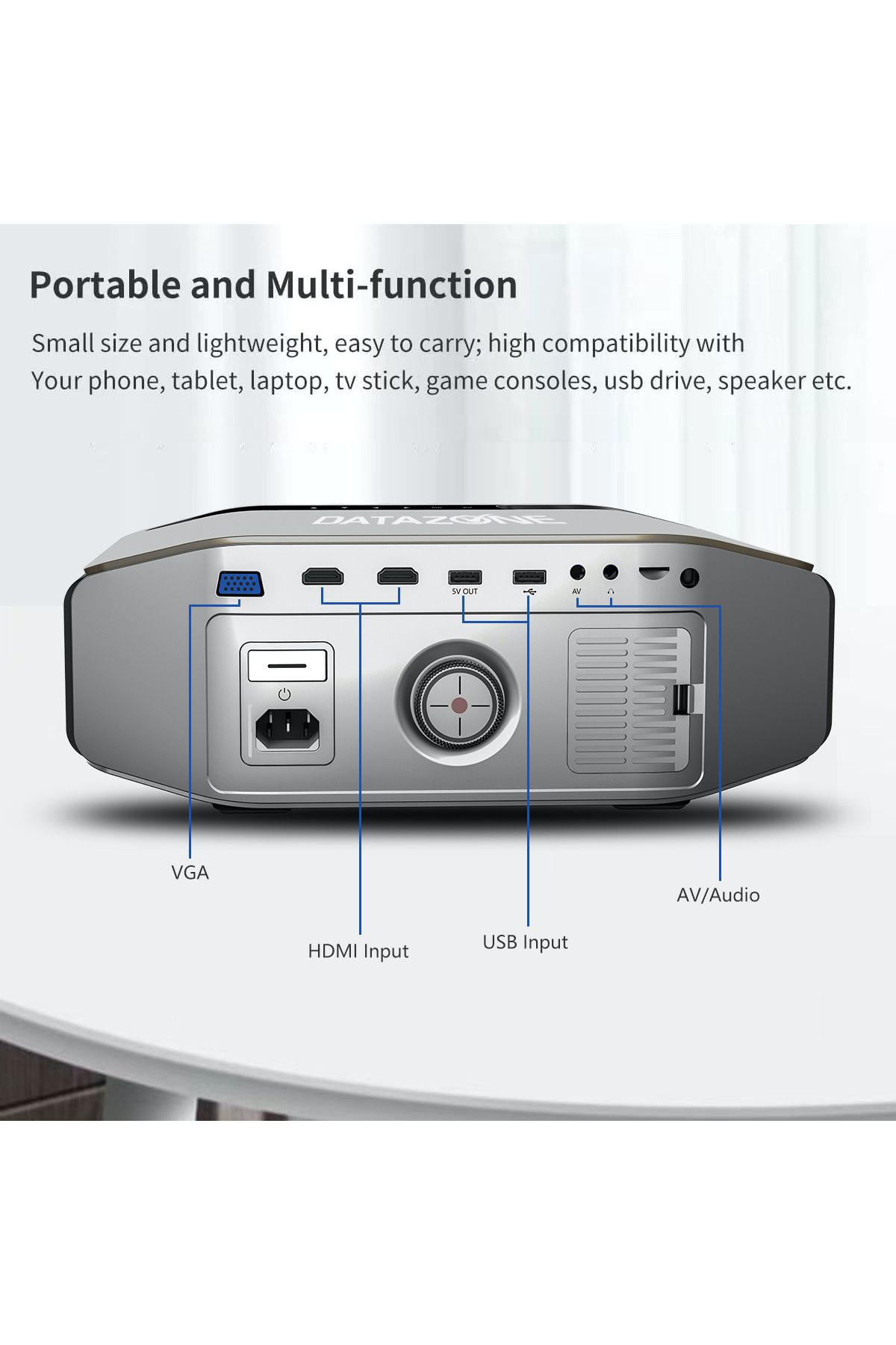 Datazone-Full HD Projector, WiFi and Bluetooth Smart Projector, 3800L Compatible with iOS iPhone, Android 4
