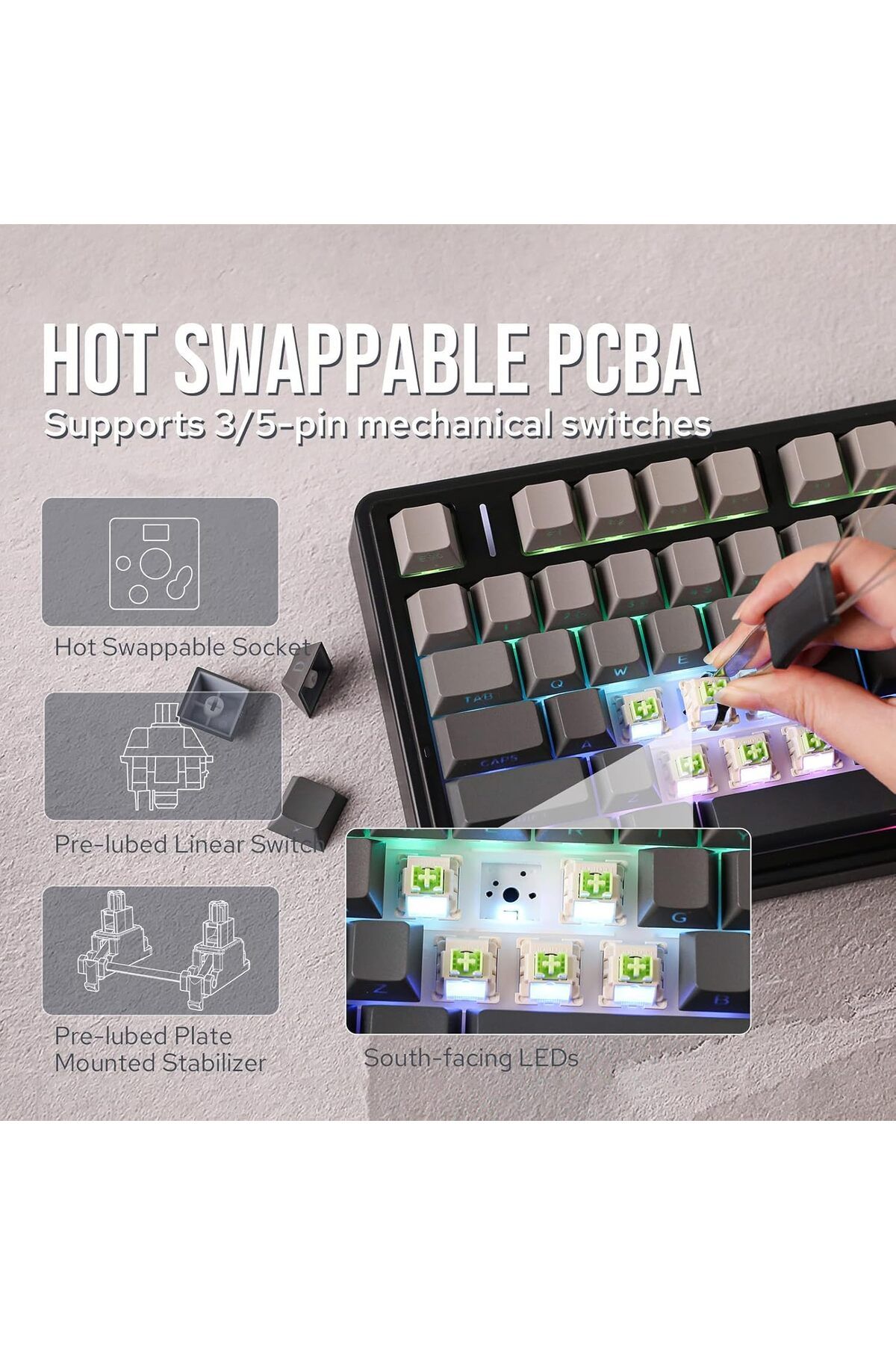 Epomaker-x AULA F75 Gasket Mechanical Keyboard, 75% Wireless Hot Swappable Gaming Keyboard with Five 7
