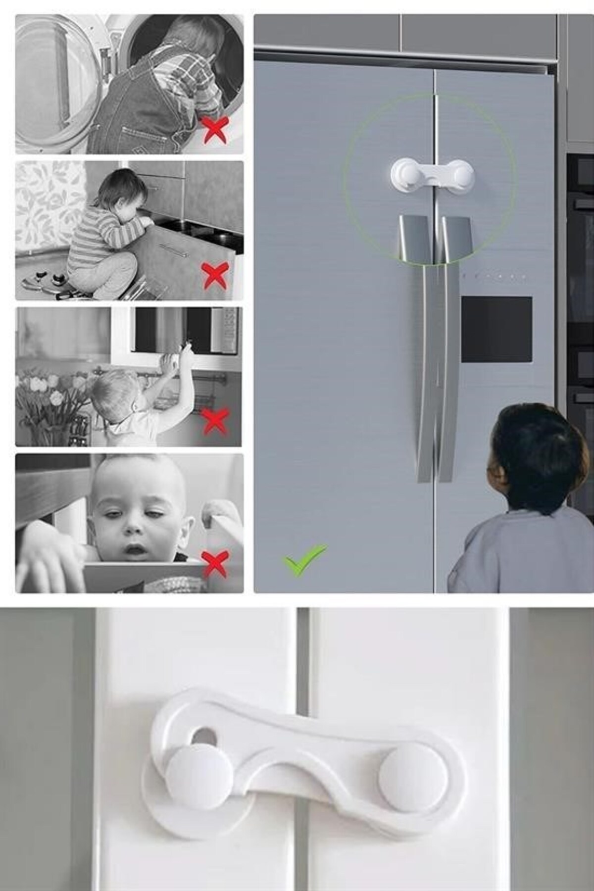 NW NessiWorld BUFFER® Bebek Çocuk Güvenliği Çekmece ve Dolap İçin Kendiliğinde Yapışkanlı Vidasız Kapak Kilidi fotoğrafı 7 (önizleme)