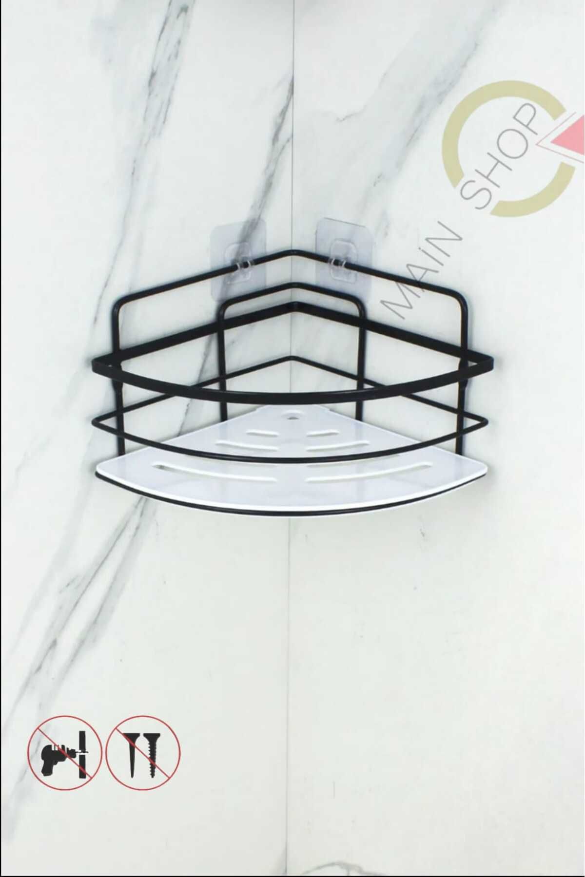 MAİN SHOP-Crystal Shelf with Adhesive Lams - Adjustable Lifetime Rustproof Bathroom Organizer Black-And-White 2