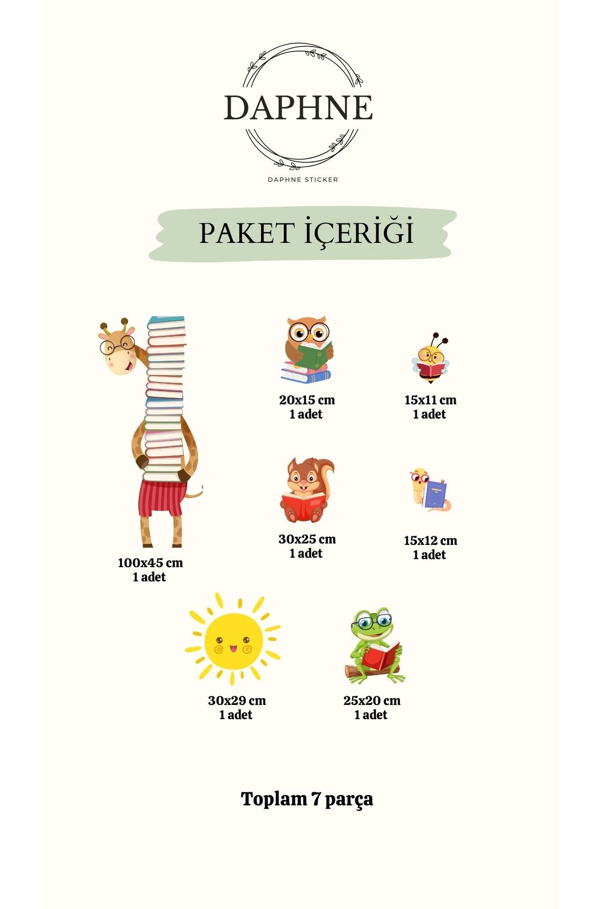 Tasarım Kitap Okuyan Hayvanlar Duvar Sticker Seti, Cam Sticker fotoğrafı 4 (önizleme)