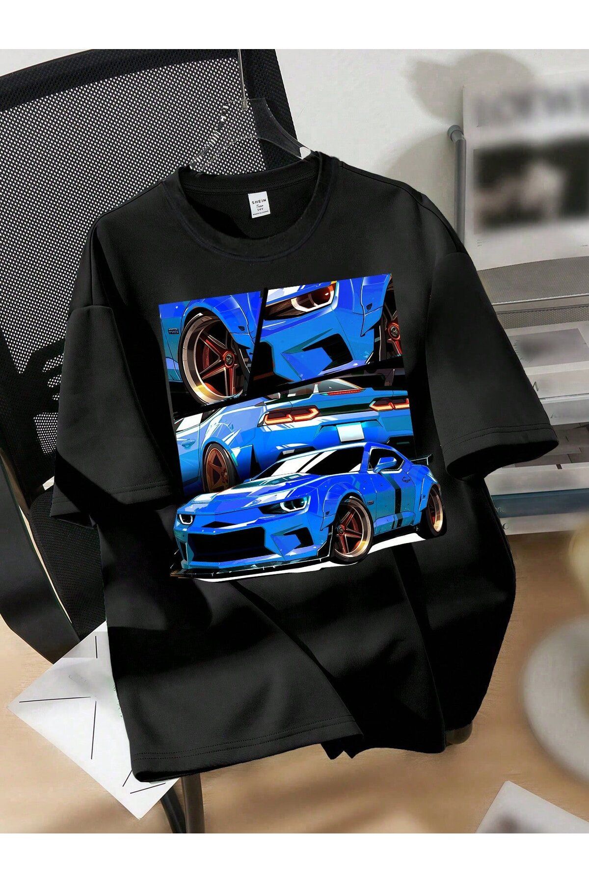 macklin Kids Araba Baskılı Oversize Bisiklet Yaka %100 Pamuk Çocuk T-shirt