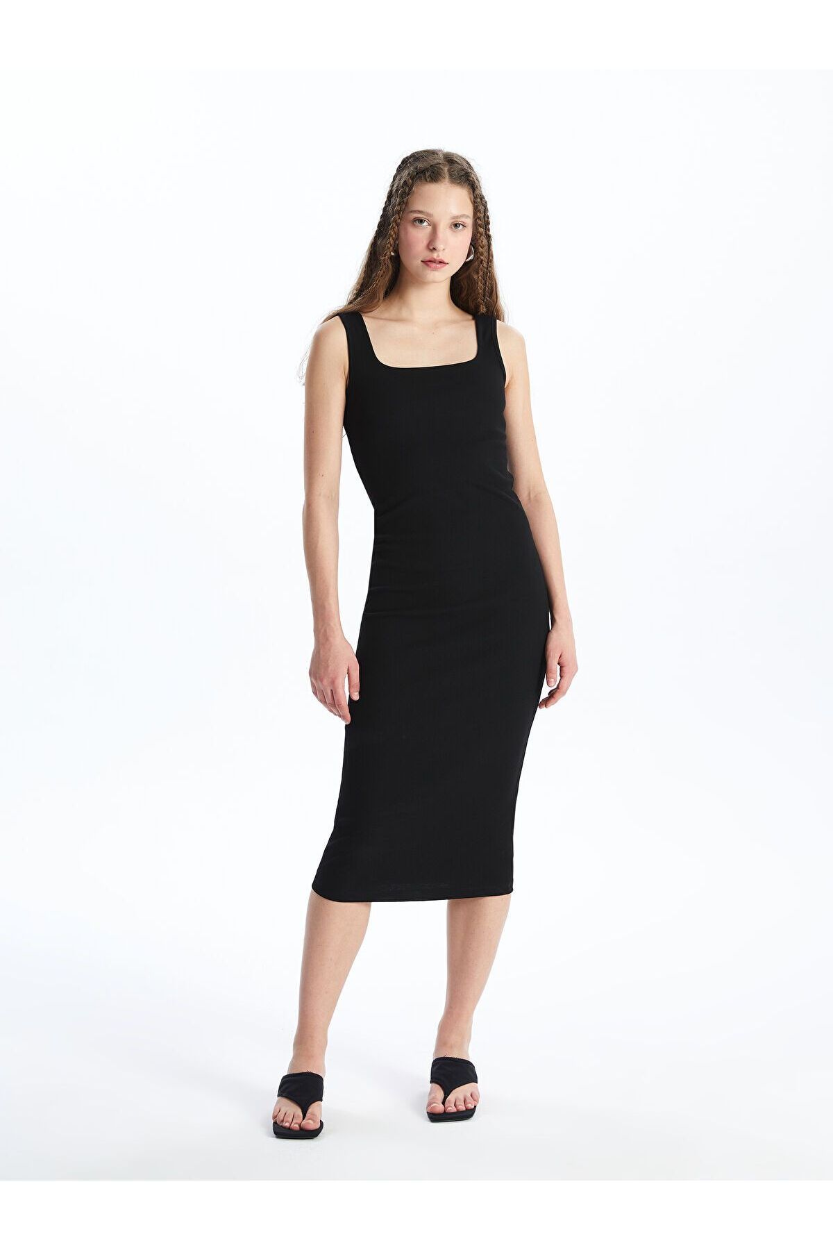 LC Waikiki Kadın Kare Yaka Düz Bodycon Elbise