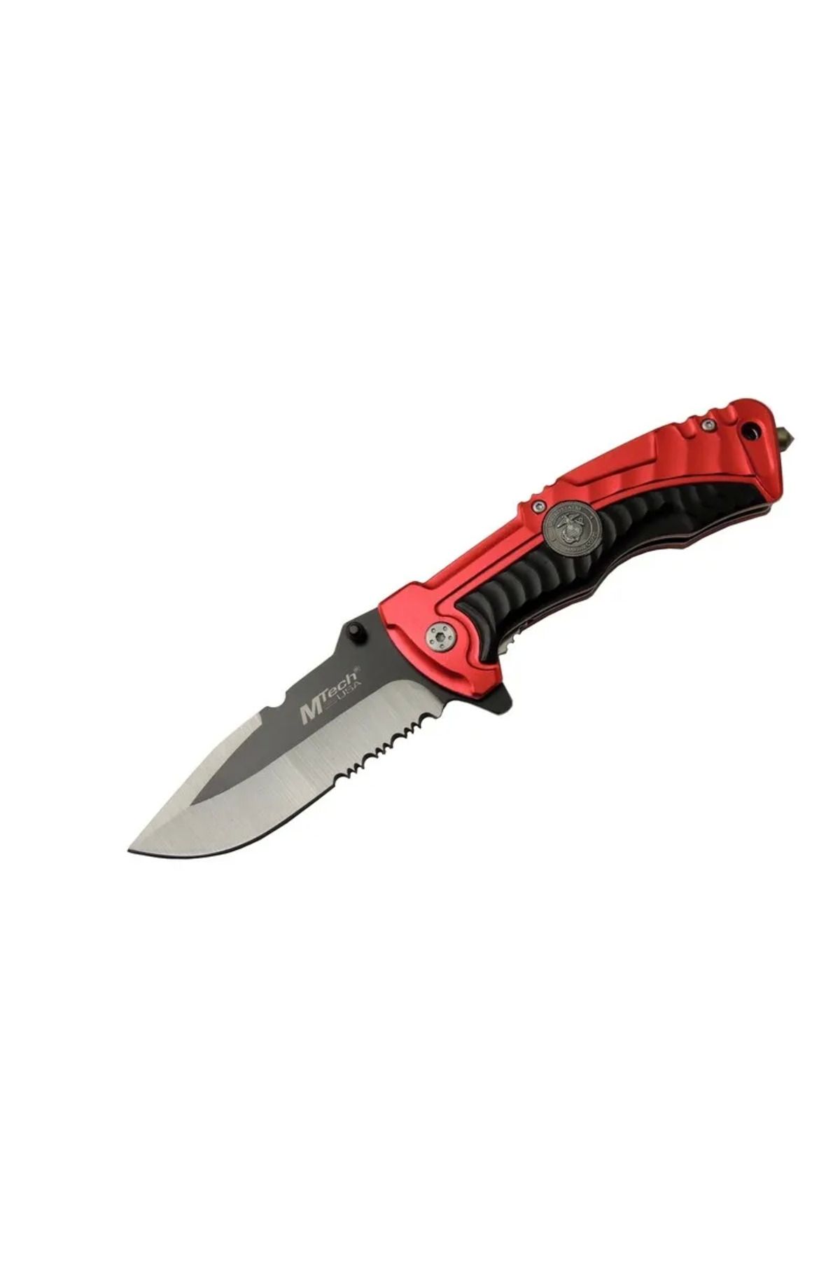 Evinso 4-12-4 Kırmızı Kurtarma / Kamp Çakısı 21Cm- Yarı Otomatik, Testere Detaylı, Cam Kırma Aparatlı, Kem