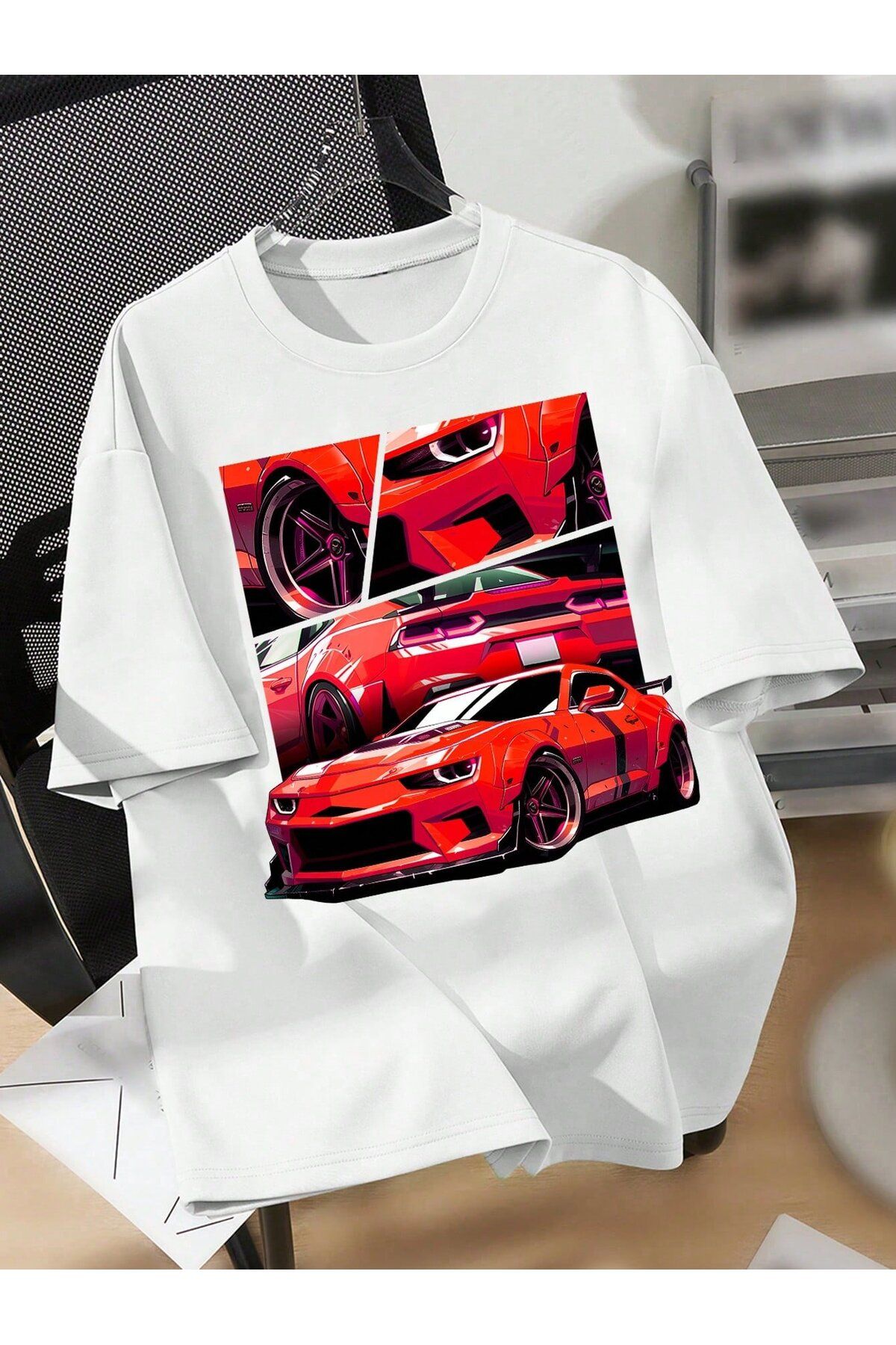 macklin Kids Araba Baskılı Oversize Bisiklet Yaka %100 Pamuk Çocuk T-shirt