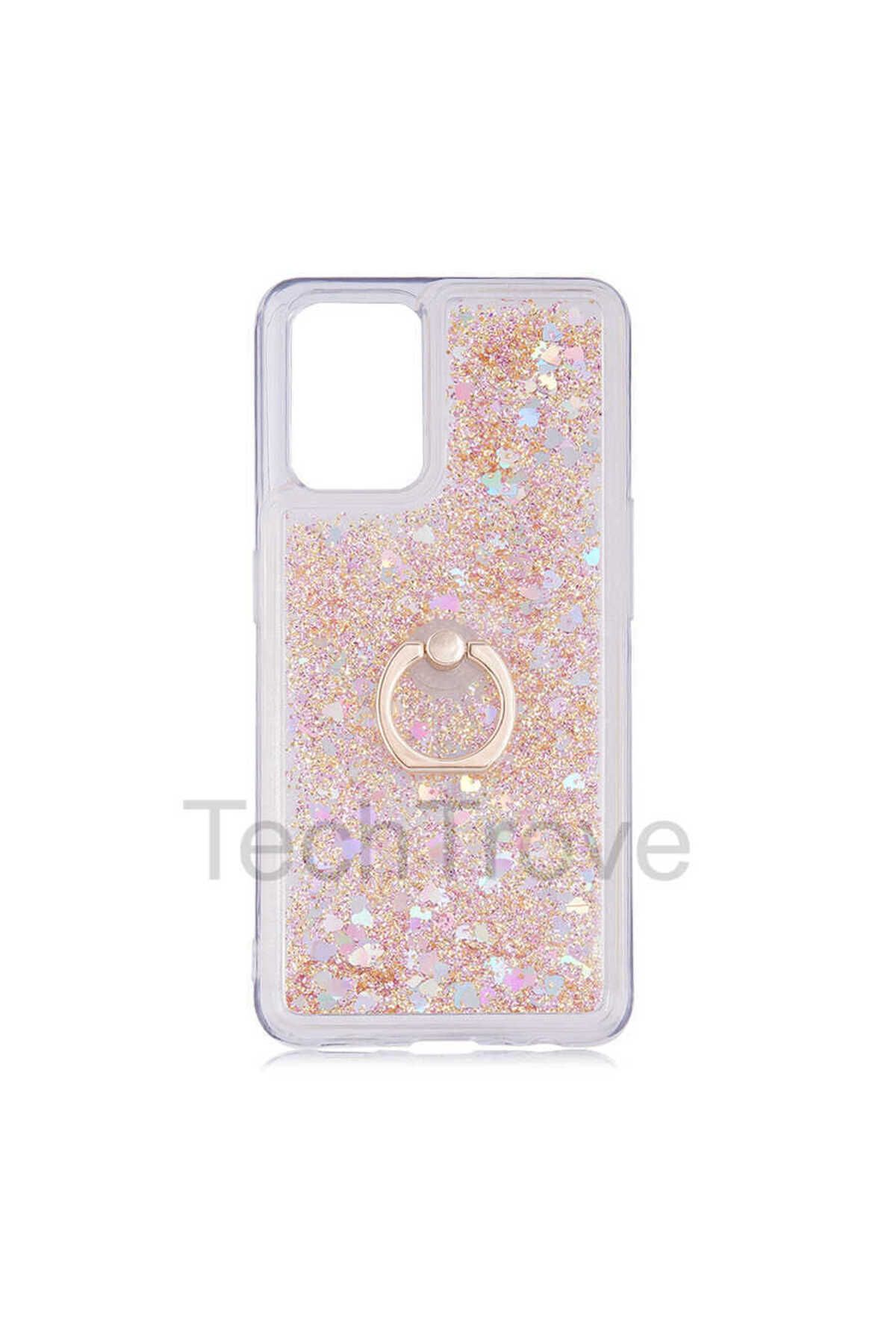 TechTrove Oppo A54 4G Kılıf Simli Sıvılı Tasarım Kamera Koruma Çıkıntılı Yüzüklü Şık Kapak