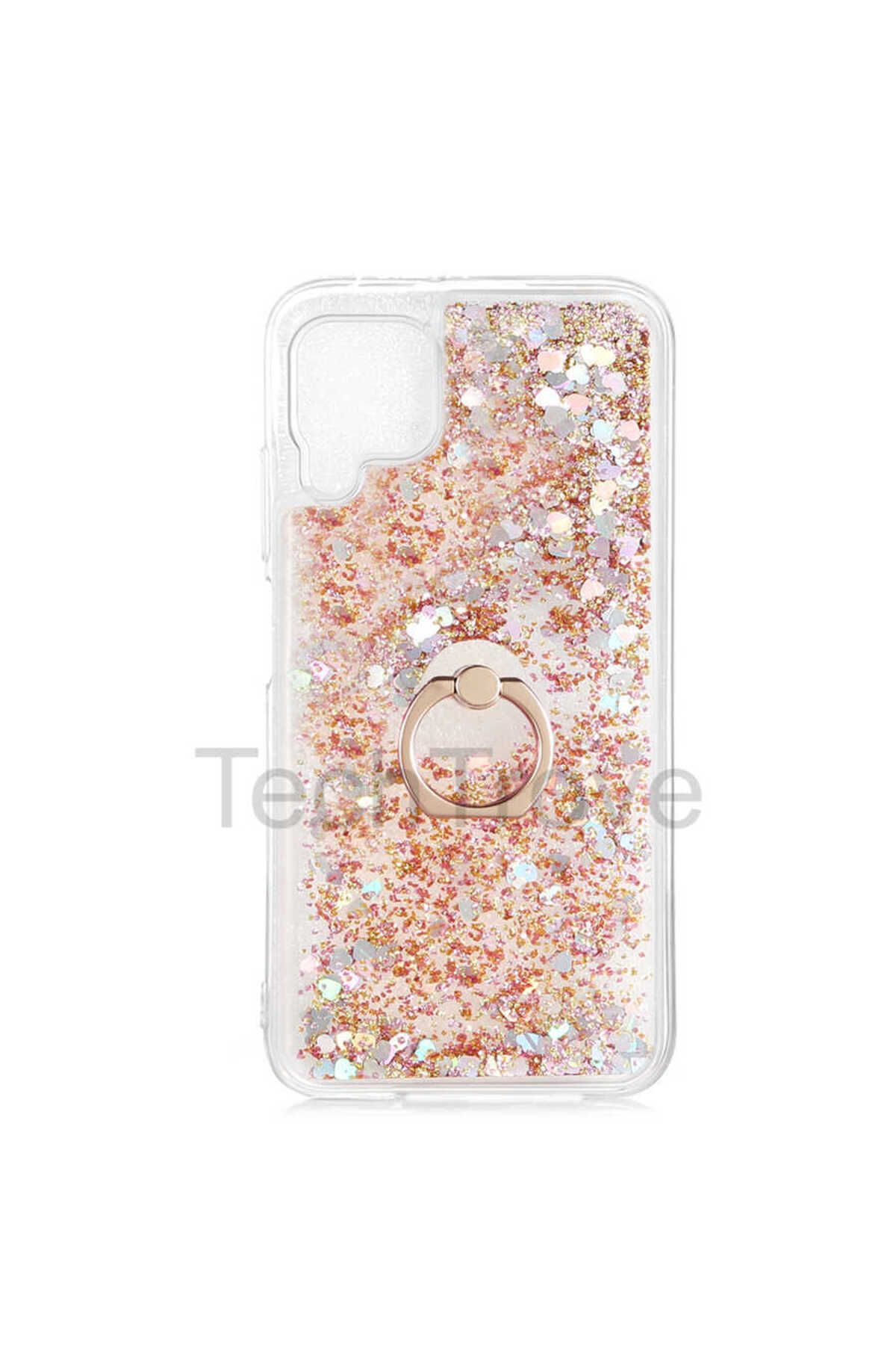TechTrove Huawei P40 Lite Kılıf Simli Sıvılı Tasarım Kamera Koruma Çıkıntılı Yüzüklü Şık Kapak
