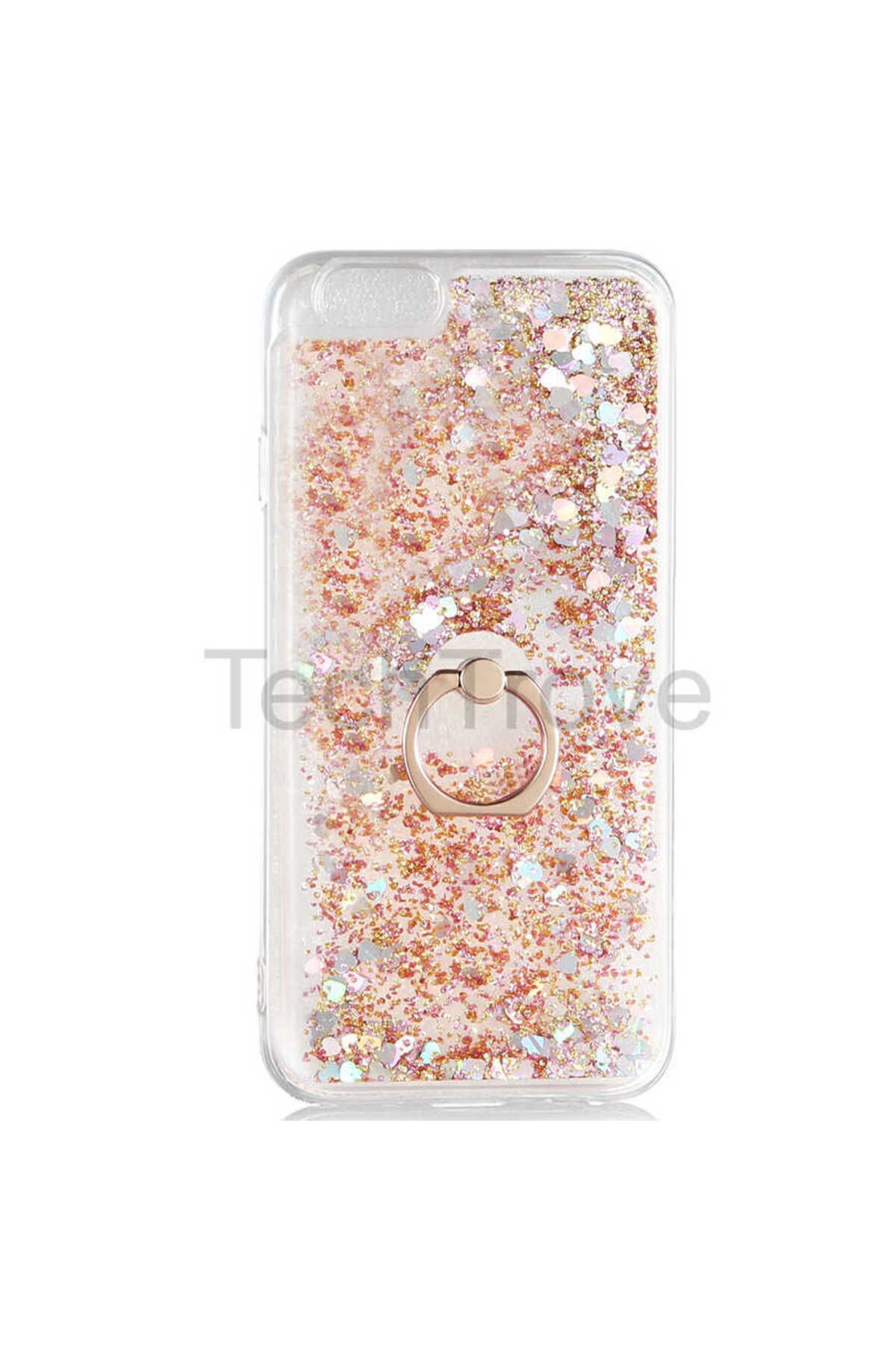 TechTrove Apple iPhone 6 Kılıf Simli Sıvılı Tasarım Kamera Koruma Çıkıntılı Yüzüklü Şık Kapak