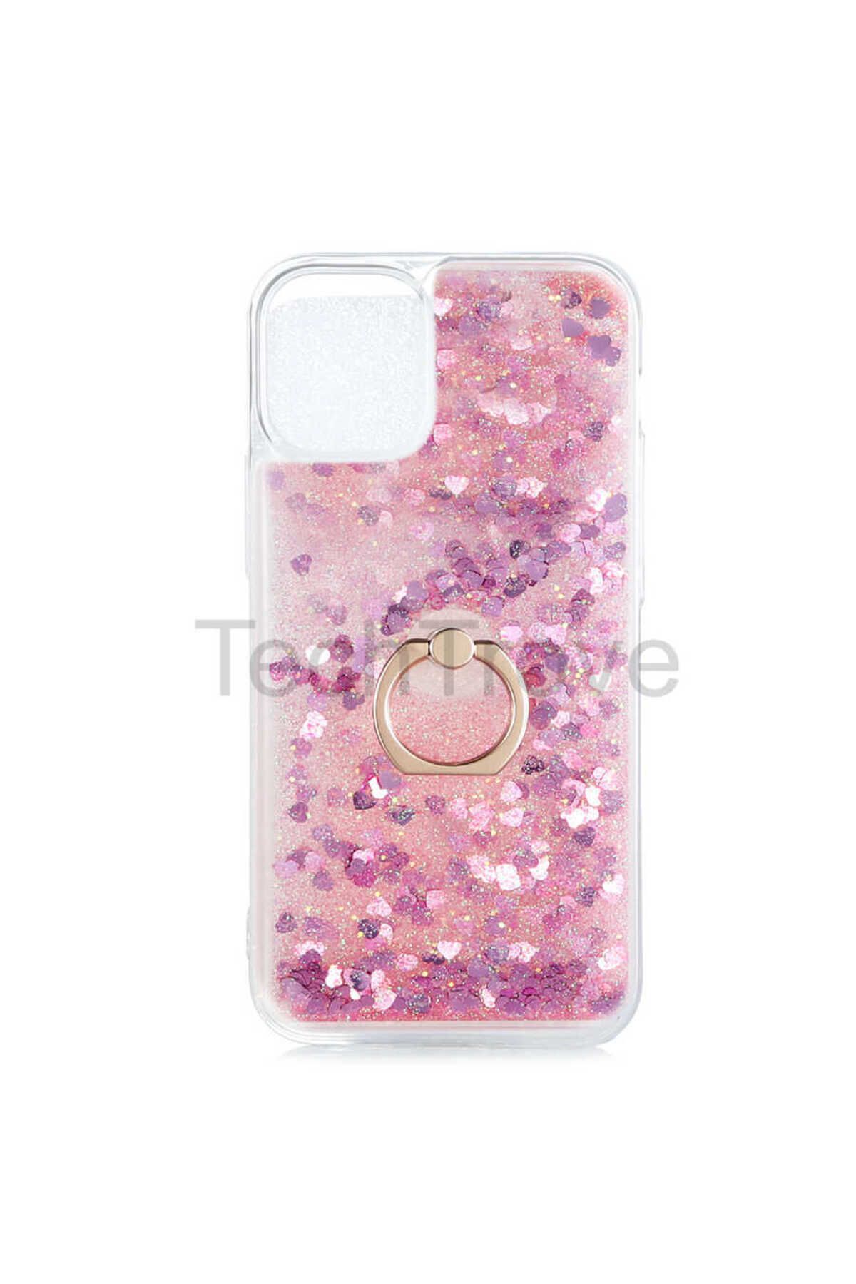 TechTrove Apple iPhone 12 Mini Kılıf Simli Sıvılı Tasarım Kamera Koruma Çıkıntılı Yüzüklü Şık Kapak