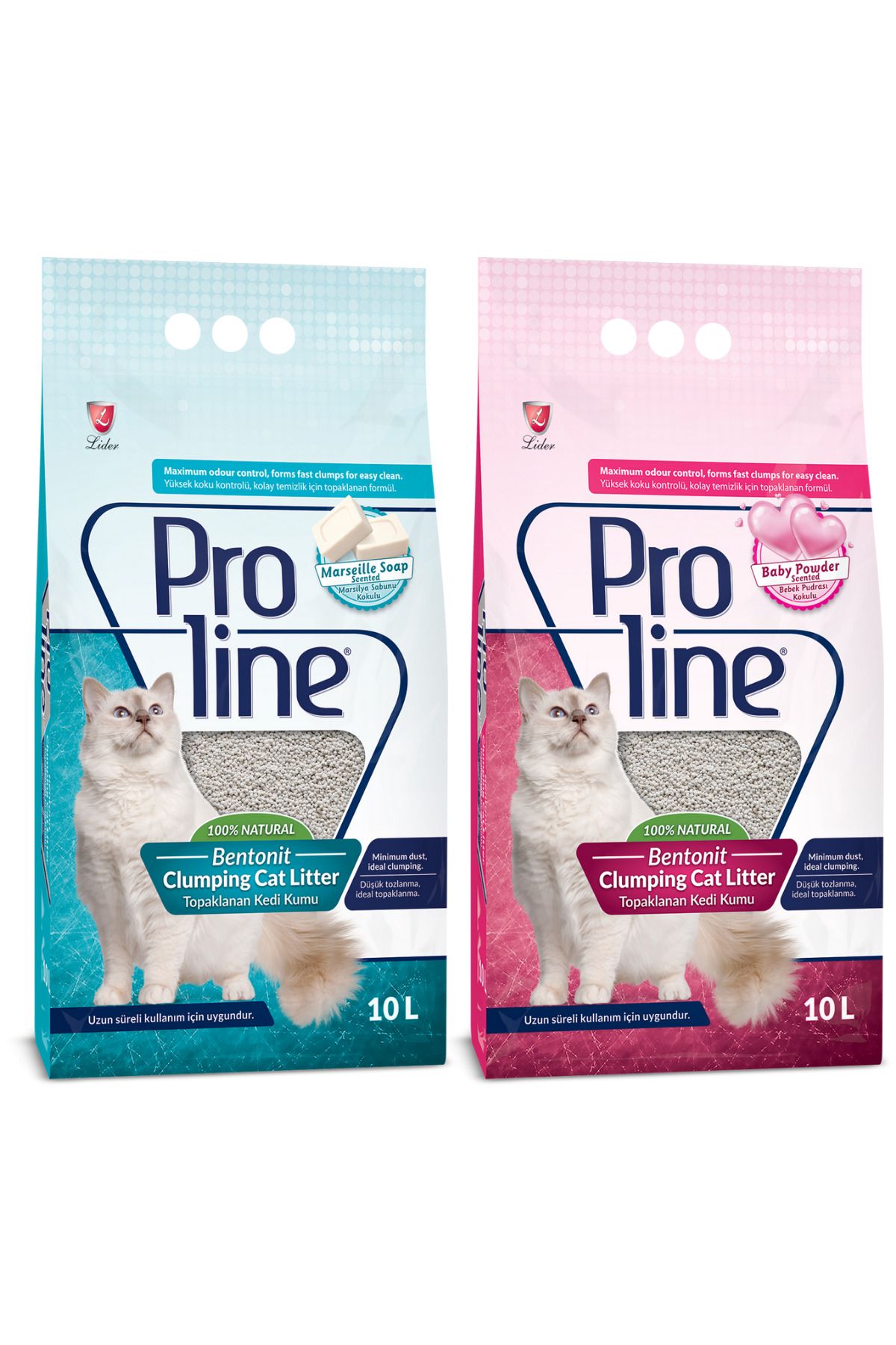 Proline Doğal Topaklanan Baby Powder Ve Marsilya Sabunlu Kedi Kumu 10 lt 2 Adet