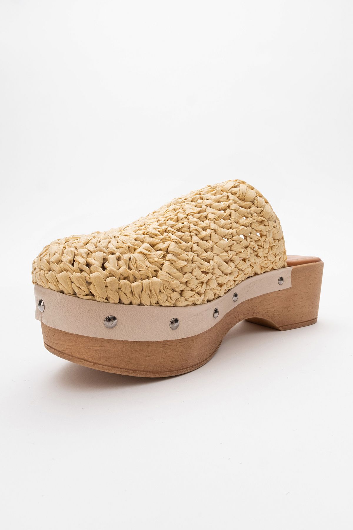 دمپایی نود زنانه کوپر بژ بافندگی چرمی واقعی که پاشنه پا را پر می کنند luvishoes