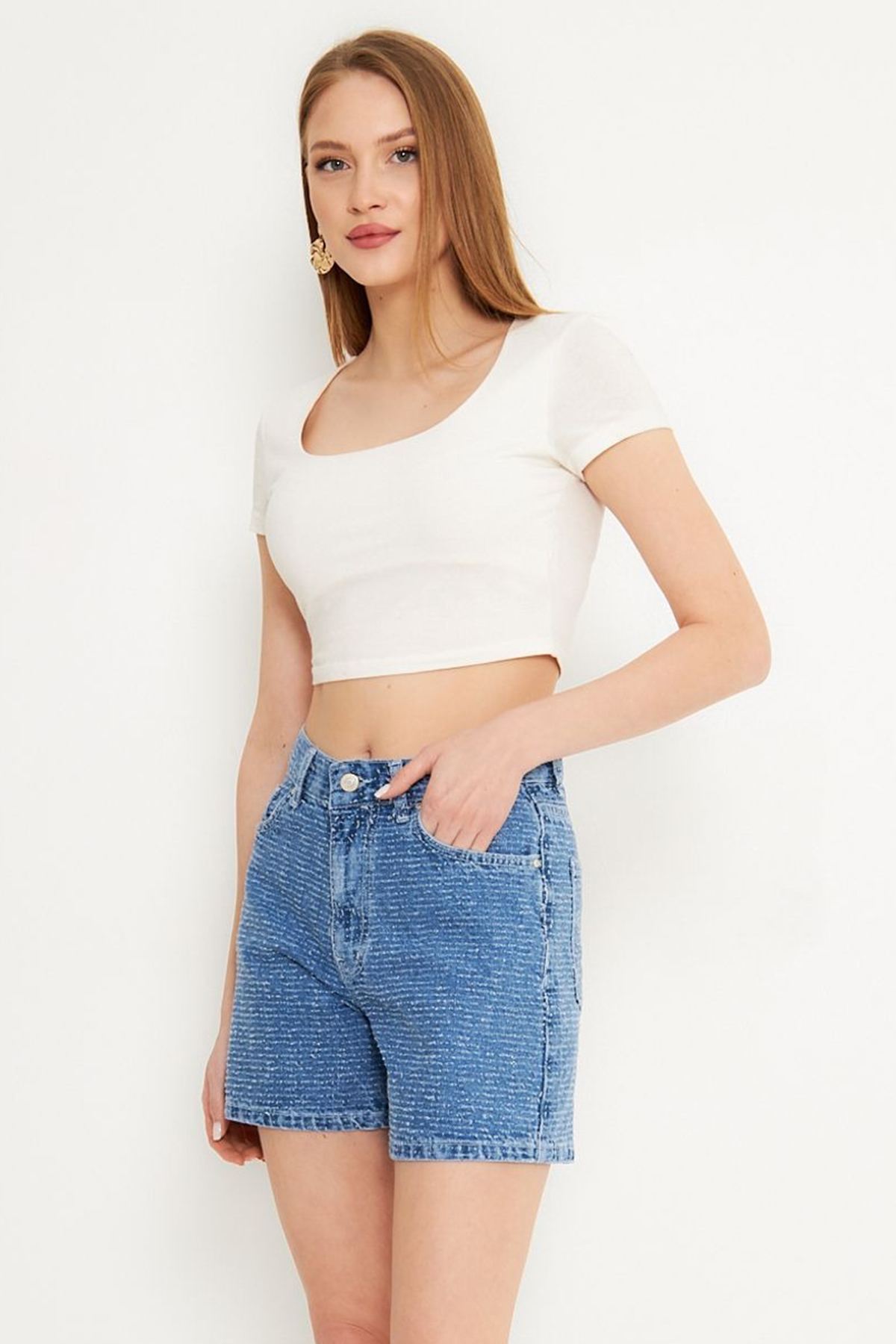 Trendyolmilla  Mavi Yüksek Bel City Boy Denim Şort TWOSS25SR00144 - Görsel 2