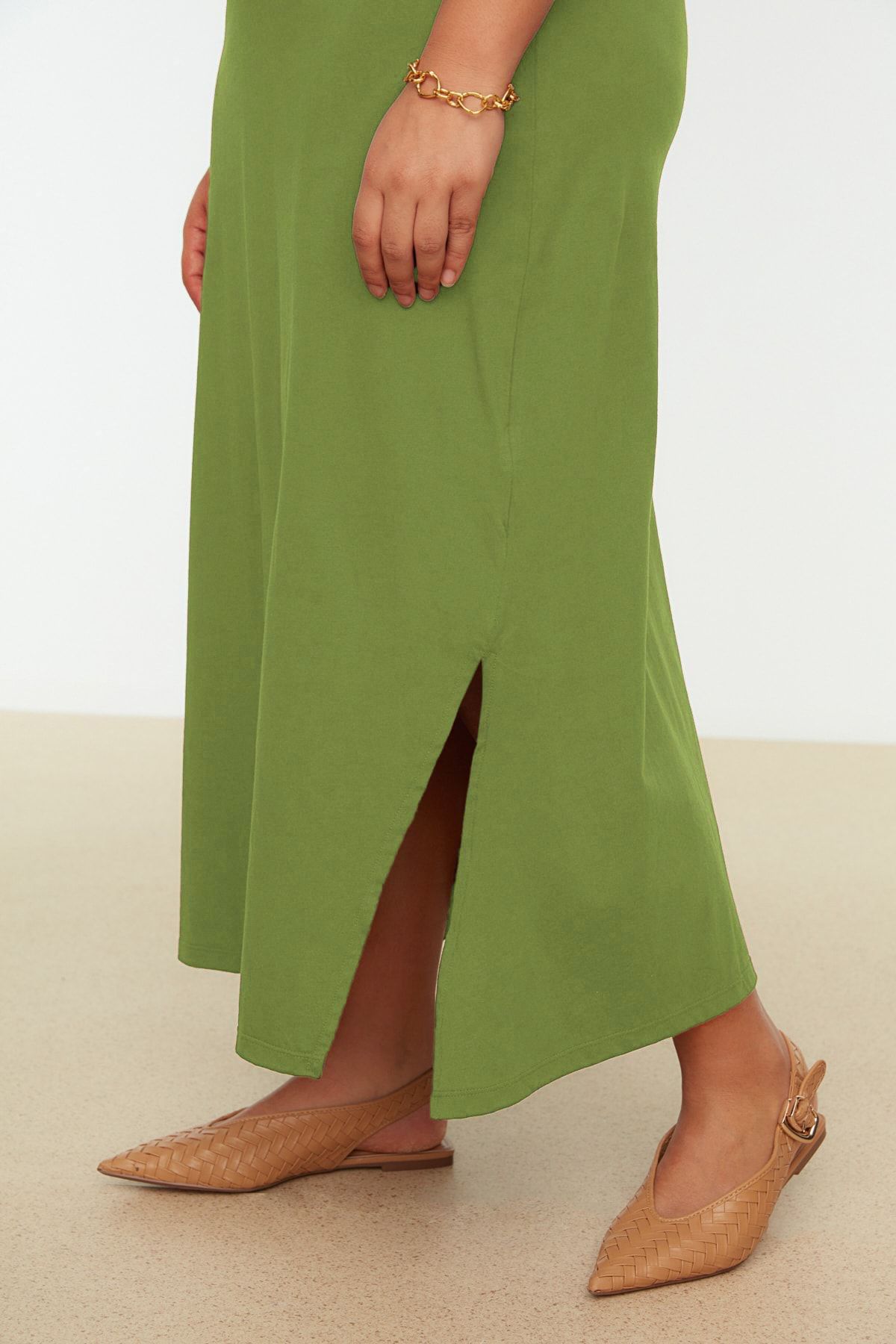 Trendyol Curve-Green Single Jersey Knitted Plus Size Dress Tbbss22Ah0162 6