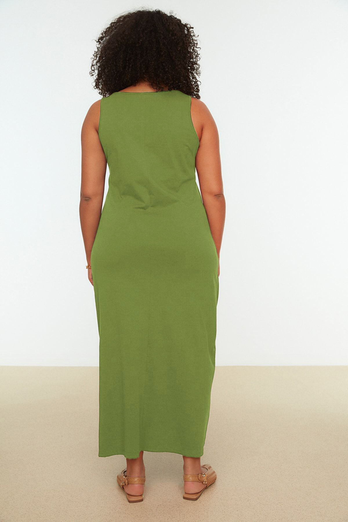 Trendyol Curve-Green Single Jersey Knitted Plus Size Dress Tbbss22Ah0162 7