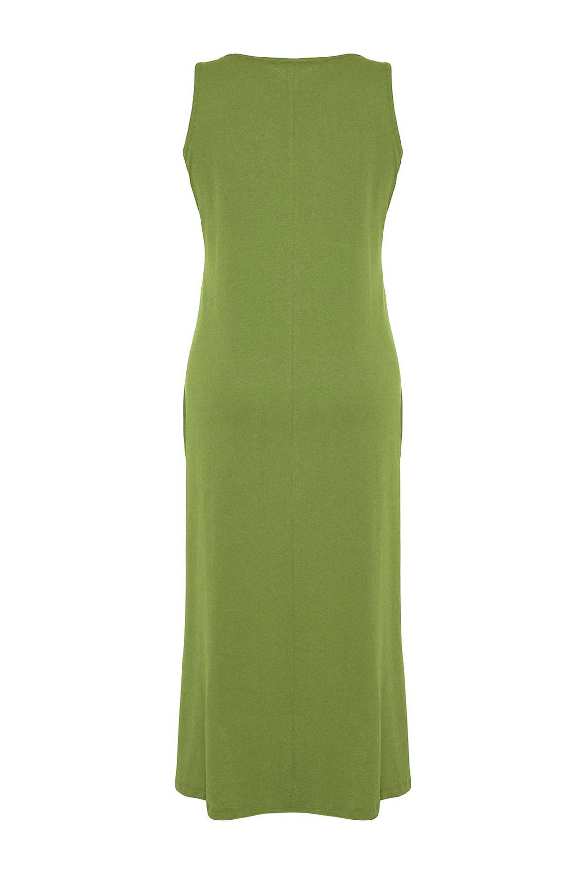 Trendyol Curve-Green Single Jersey Knitted Plus Size Dress Tbbss22Ah0162 4