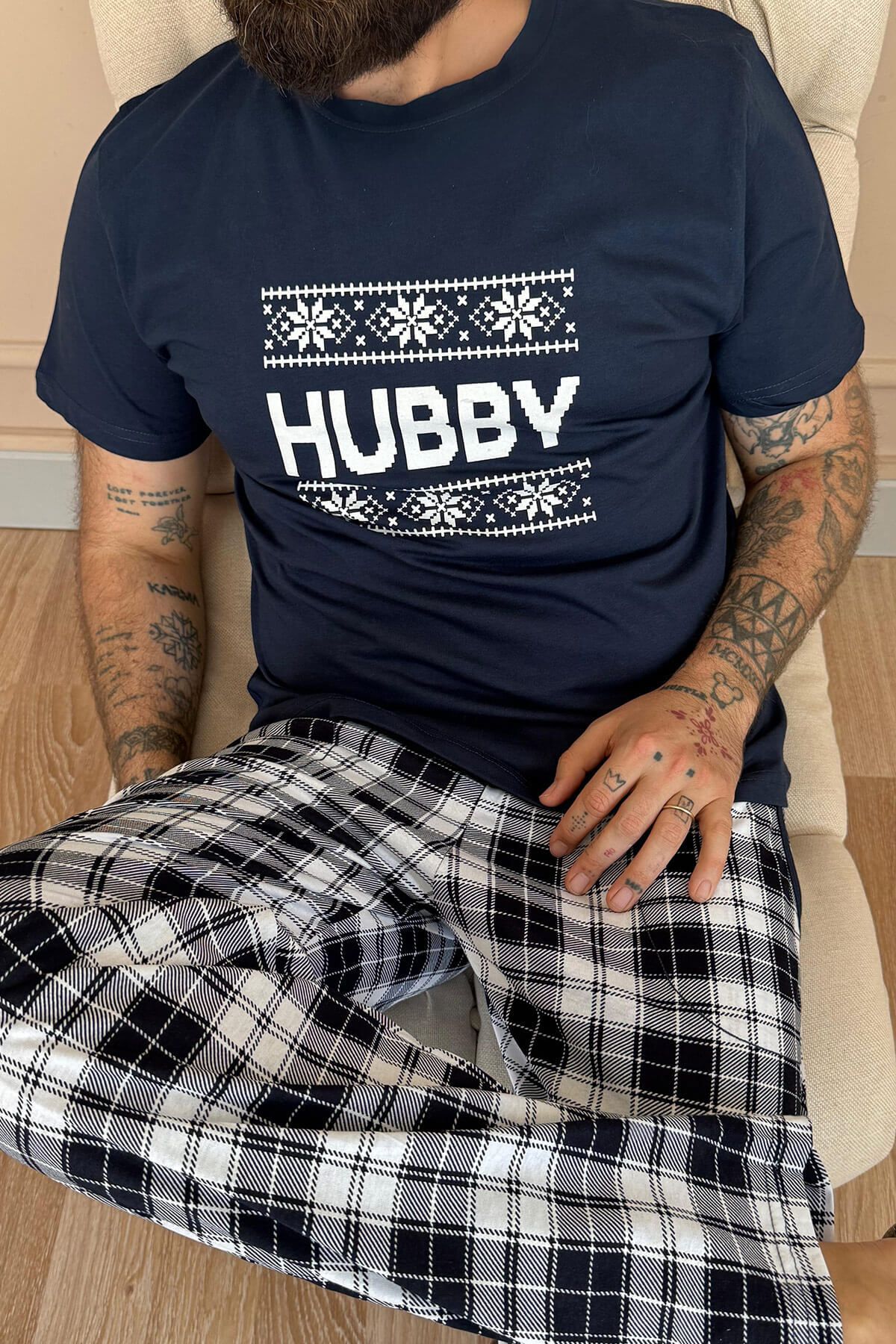 Pijamaevi-Navy Blue Hubby κοντομάνικο Dear Family Πιτζάμες Ανδρικό Σετ 4