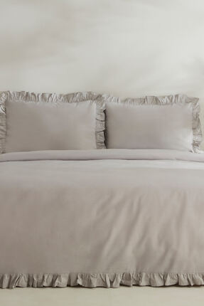 Karaca Home Pure Ruffle %100 Pamuk Çift Kişilik Nevresim Takımı Açık Gri
