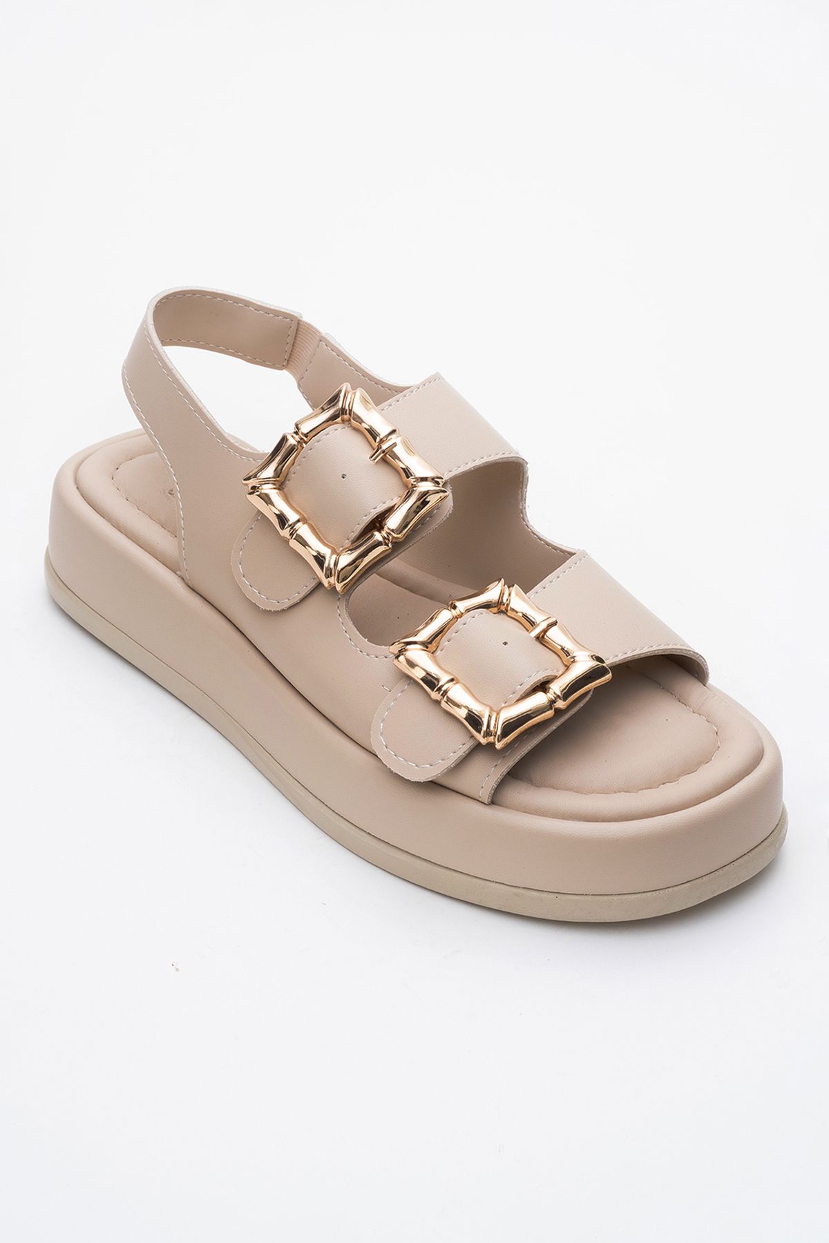 صندل نود زنانه شیب بژ دو باند ساندال مسطح luvishoes