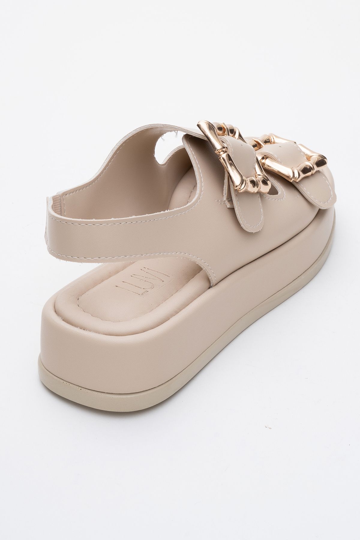 صندل نود زنانه شیب بژ دو باند ساندال مسطح luvishoes