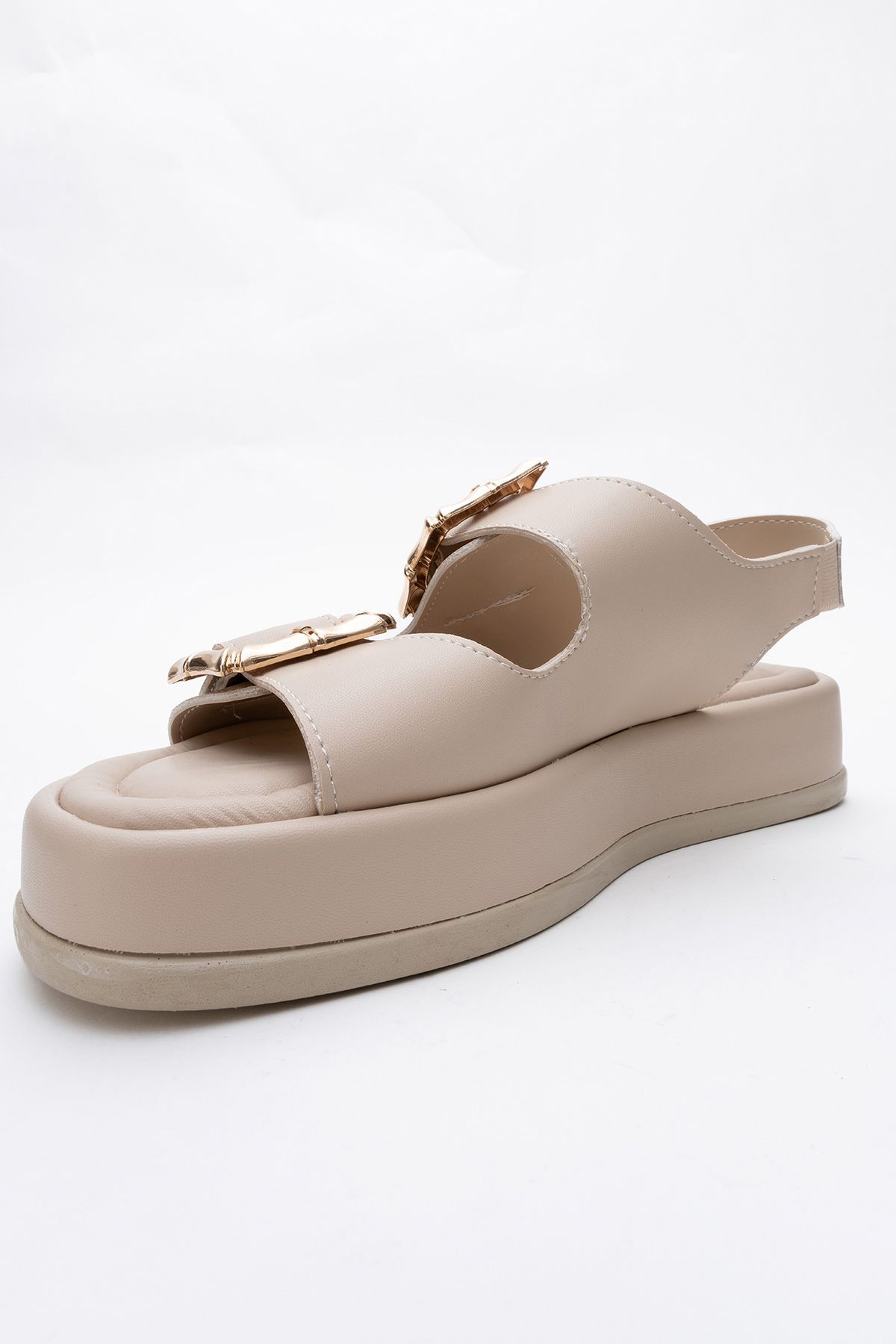 صندل نود زنانه شیب بژ دو باند ساندال مسطح luvishoes