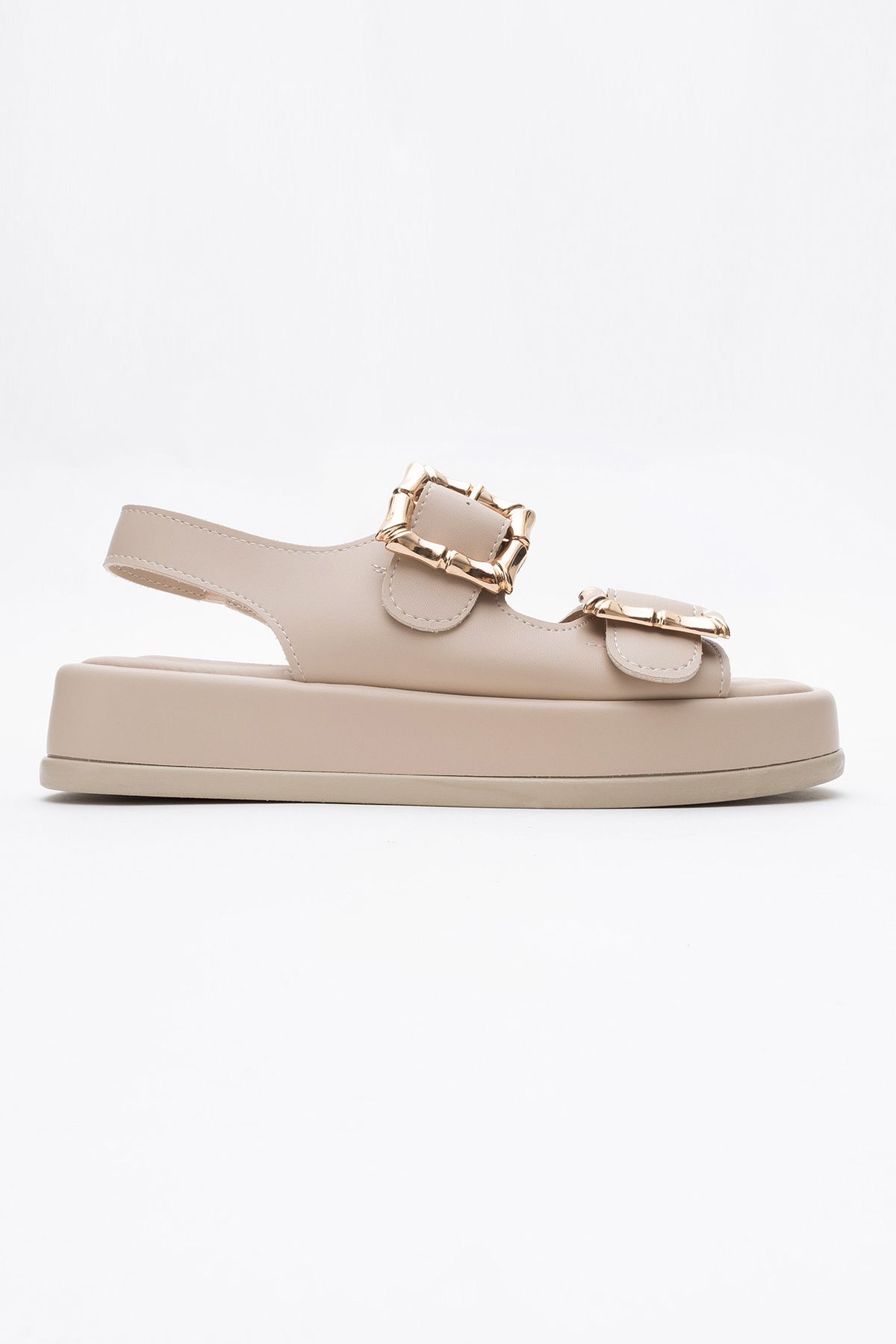 صندل نود زنانه شیب بژ دو باند ساندال مسطح luvishoes
