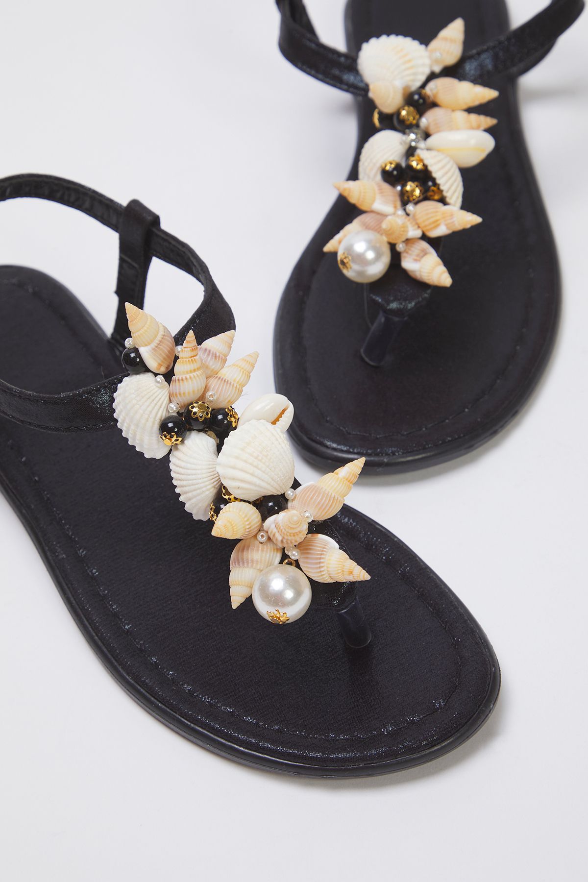 TRENDYOL SHOES-Μαύρη Θάλασσα Κοχύλι Πέρλα Λεπτομέρεια Σαγιονάρες Γυναικεία Κομψά Σανδάλια TAKSS25SD00008 5