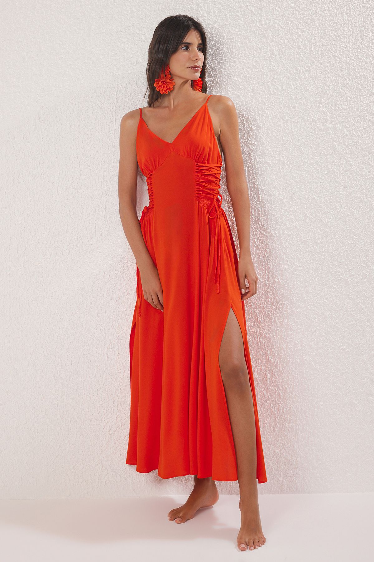Trendyol Collection Tkana Sukienka Plażowa Maxi W Kwiaty Kobieta - 42